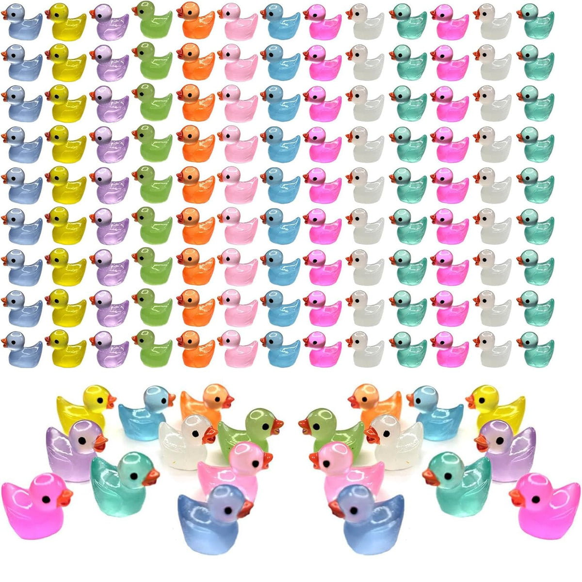 IEUHDKWL Mini Resin Ducks – Glow-in-the-Dark 16 Colors (128 PCS)