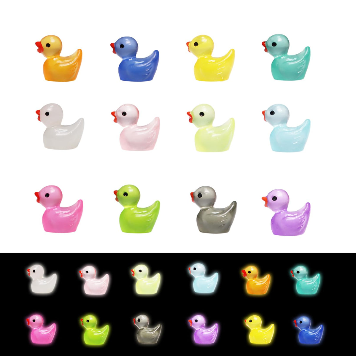 IEUHDKWL Mini Resin Ducks – Glow-in-the-Dark 16 Colors (128 PCS)