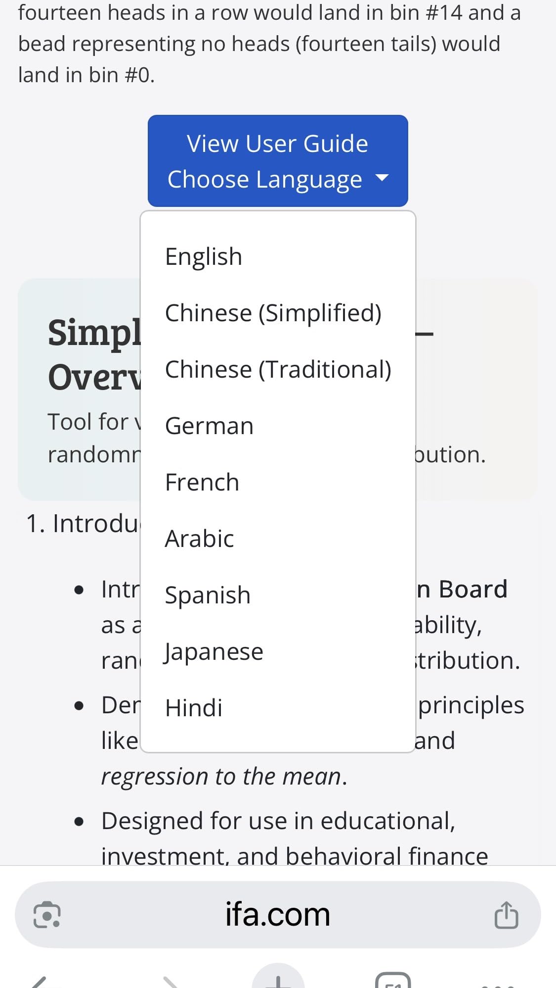 IFA Galton Board: Simple Edition – Interactive Probability Demonstrator