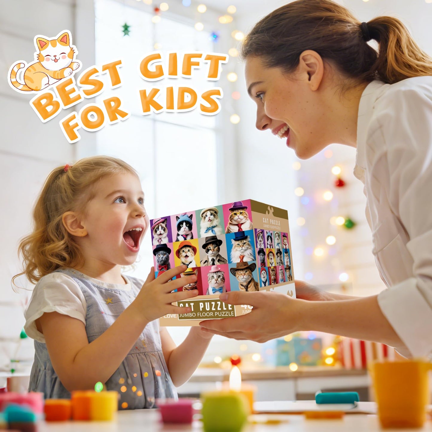 IFLOVE Jumbo Cat Floor Puzzle – 48-Piece Educational Jigsaw for Kids 3-8 | Gift Idea