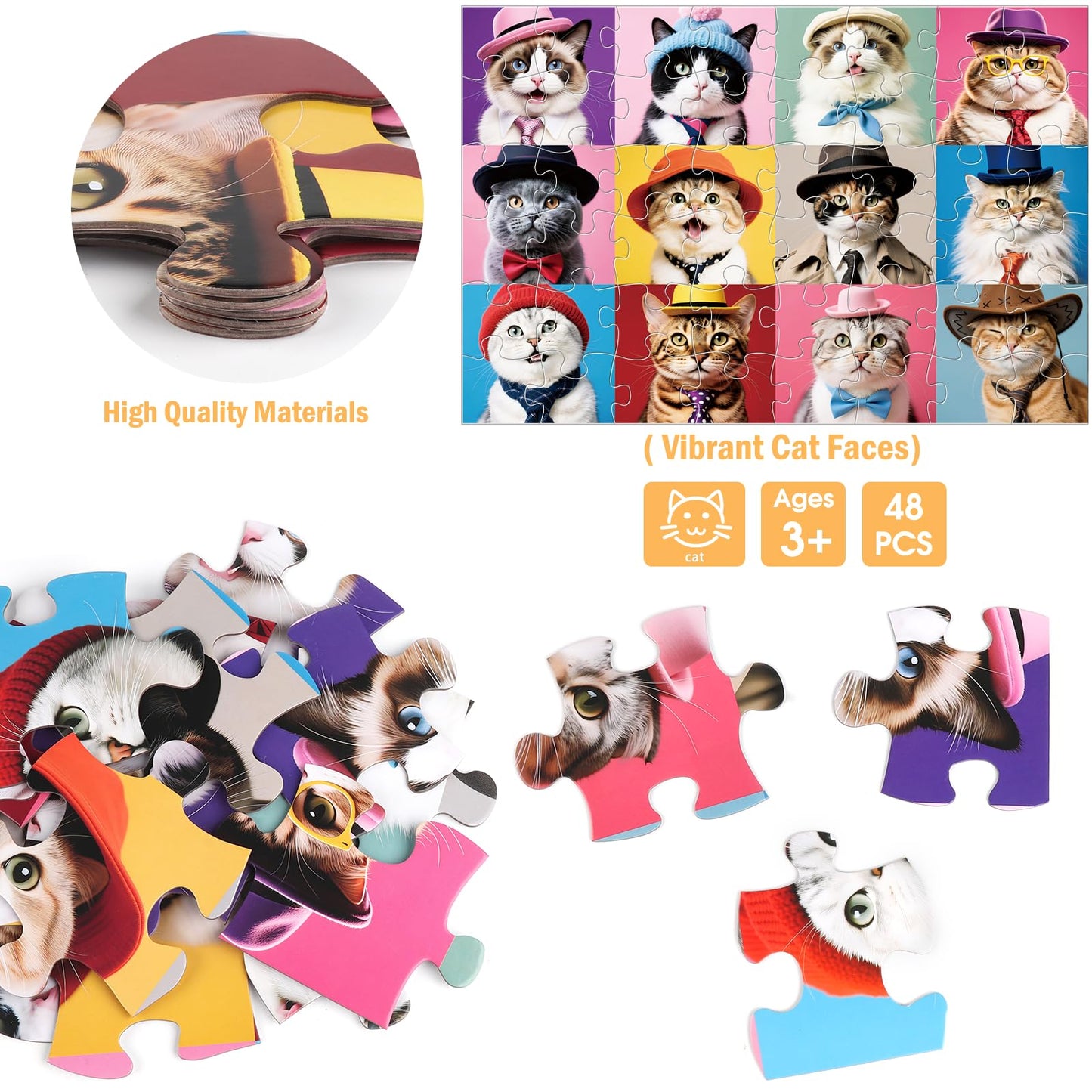 IFLOVE Jumbo Cat Floor Puzzle – 48-Piece Educational Jigsaw for Kids 3-8 | Gift Idea