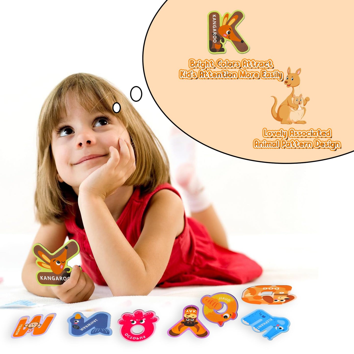 IFIYOOY Fridge Magnets for Toddlers 1-3 – Alphabet Letters & Animal Shapes