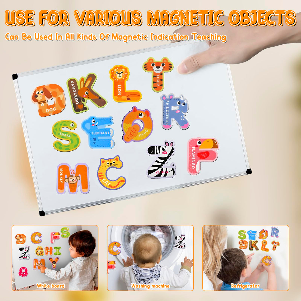 IFIYOOY Fridge Magnets for Toddlers 1-3 – Alphabet Letters & Animal Shapes