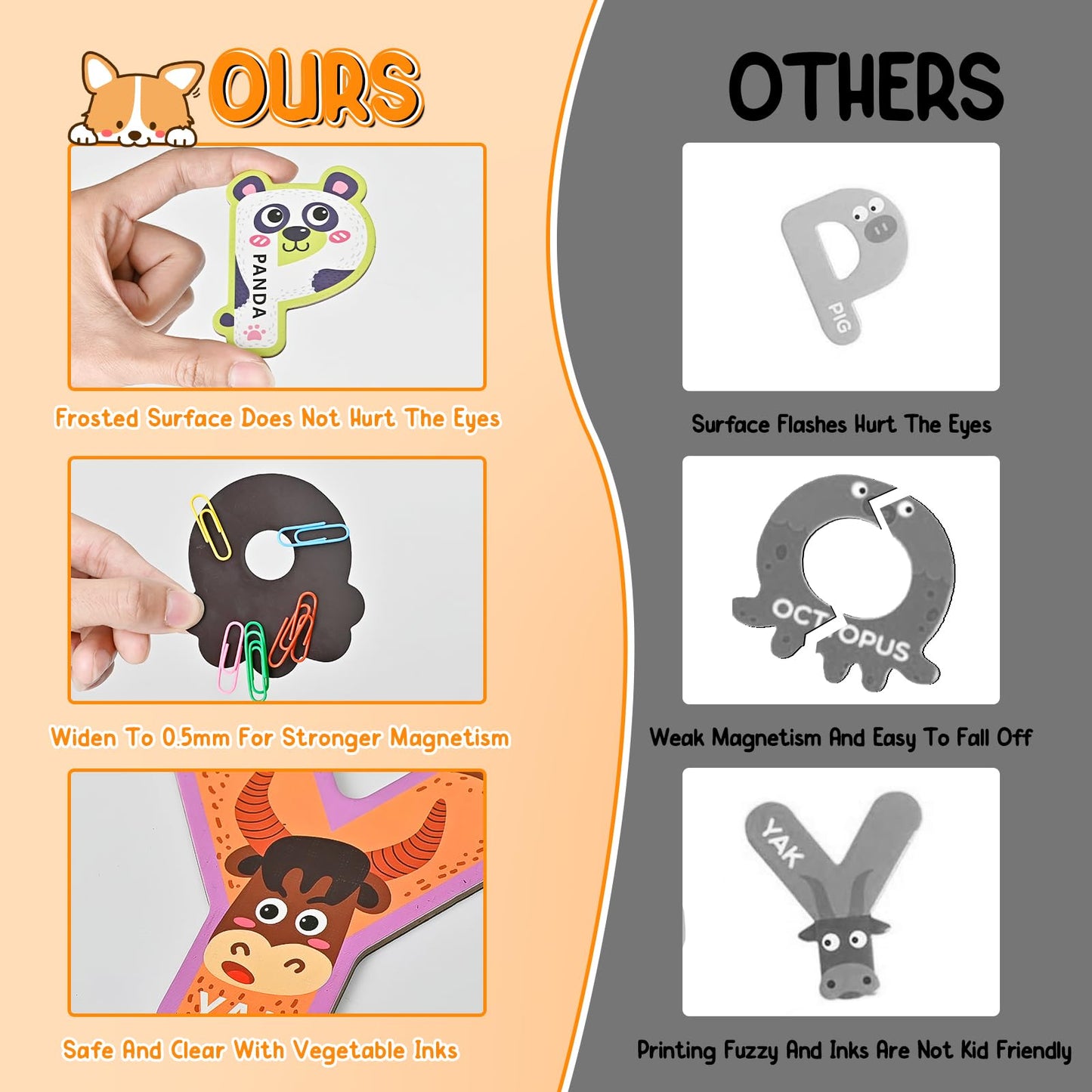 IFIYOOY Fridge Magnets for Toddlers 1-3 – Alphabet Letters & Animal Shapes