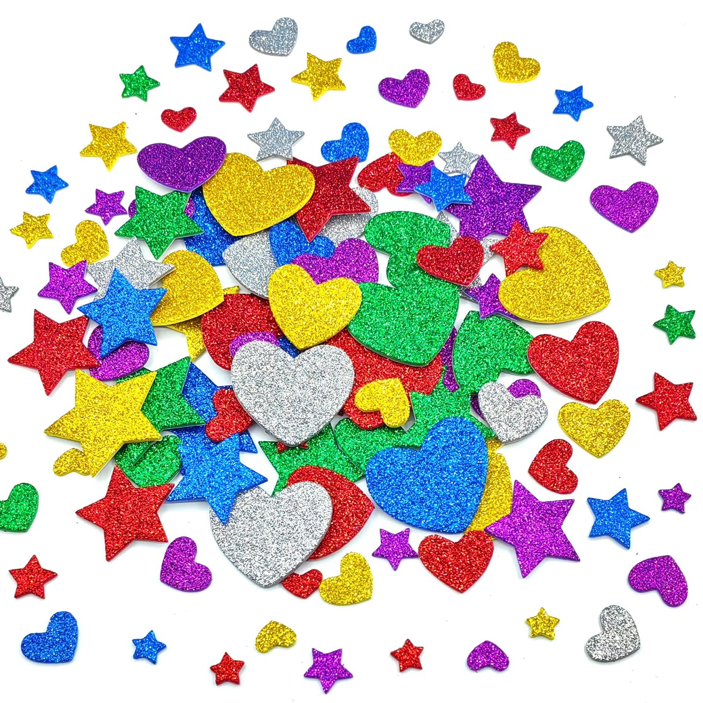 IFKEGON 342PCS Heart and Star Foam Glitter Stickers — Self-Adhesive Puffy Shapes for Crafts