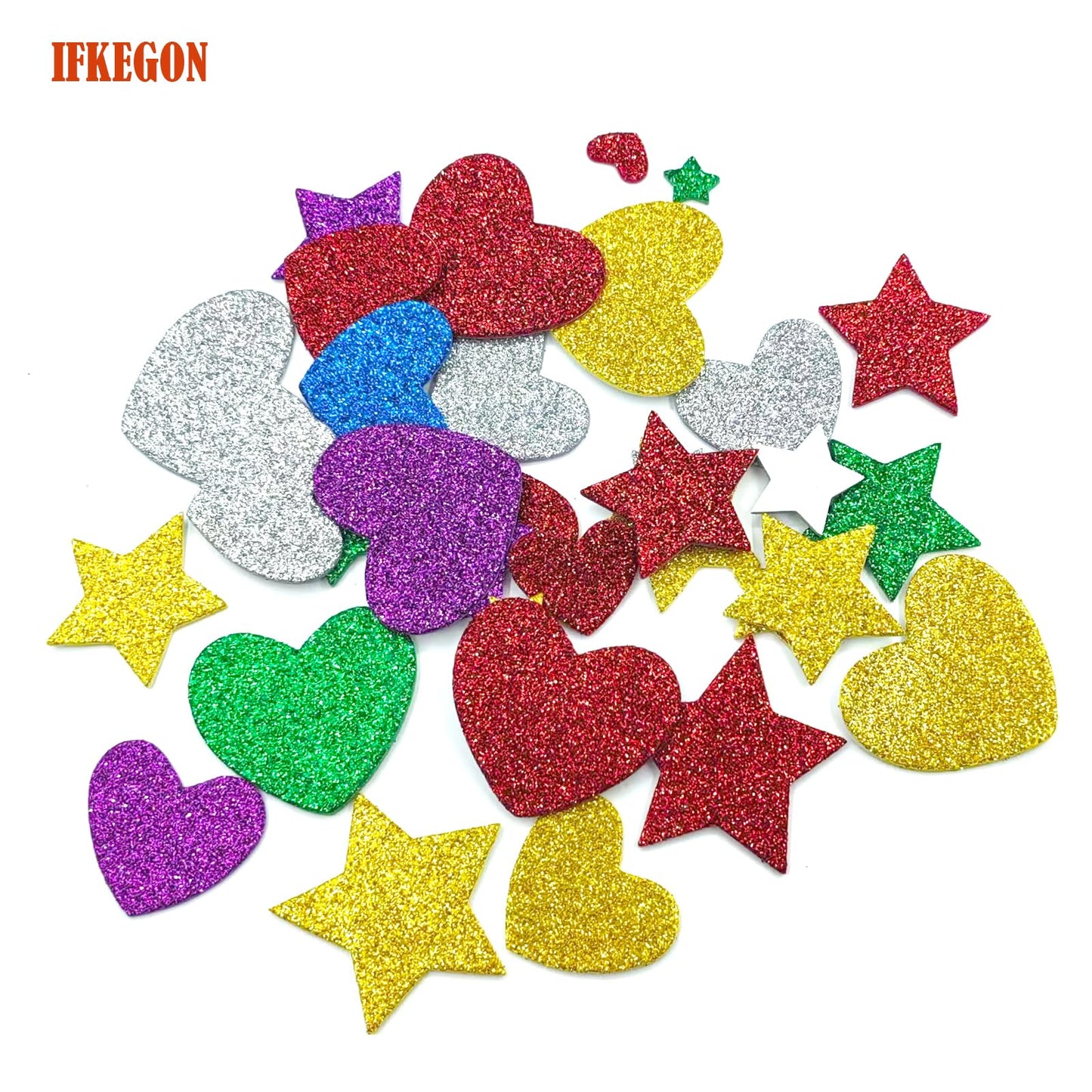 IFKEGON 342PCS Heart and Star Foam Glitter Stickers — Self-Adhesive Puffy Shapes for Crafts