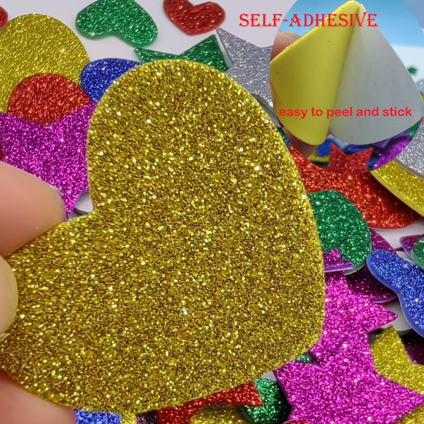 IFKEGON 342PCS Heart and Star Foam Glitter Stickers — Self-Adhesive Puffy Shapes for Crafts