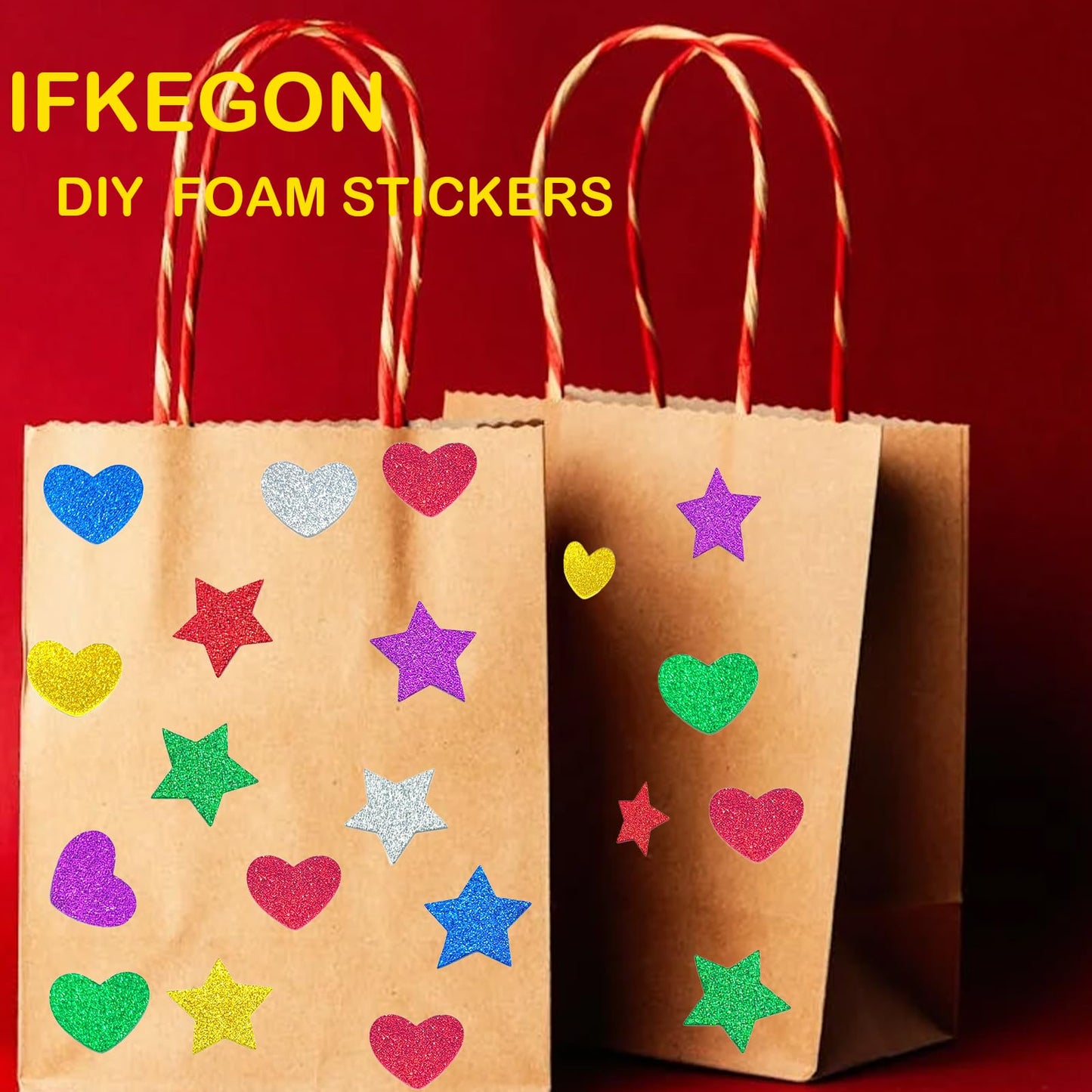 IFKEGON 342PCS Heart and Star Foam Glitter Stickers — Self-Adhesive Puffy Shapes for Crafts