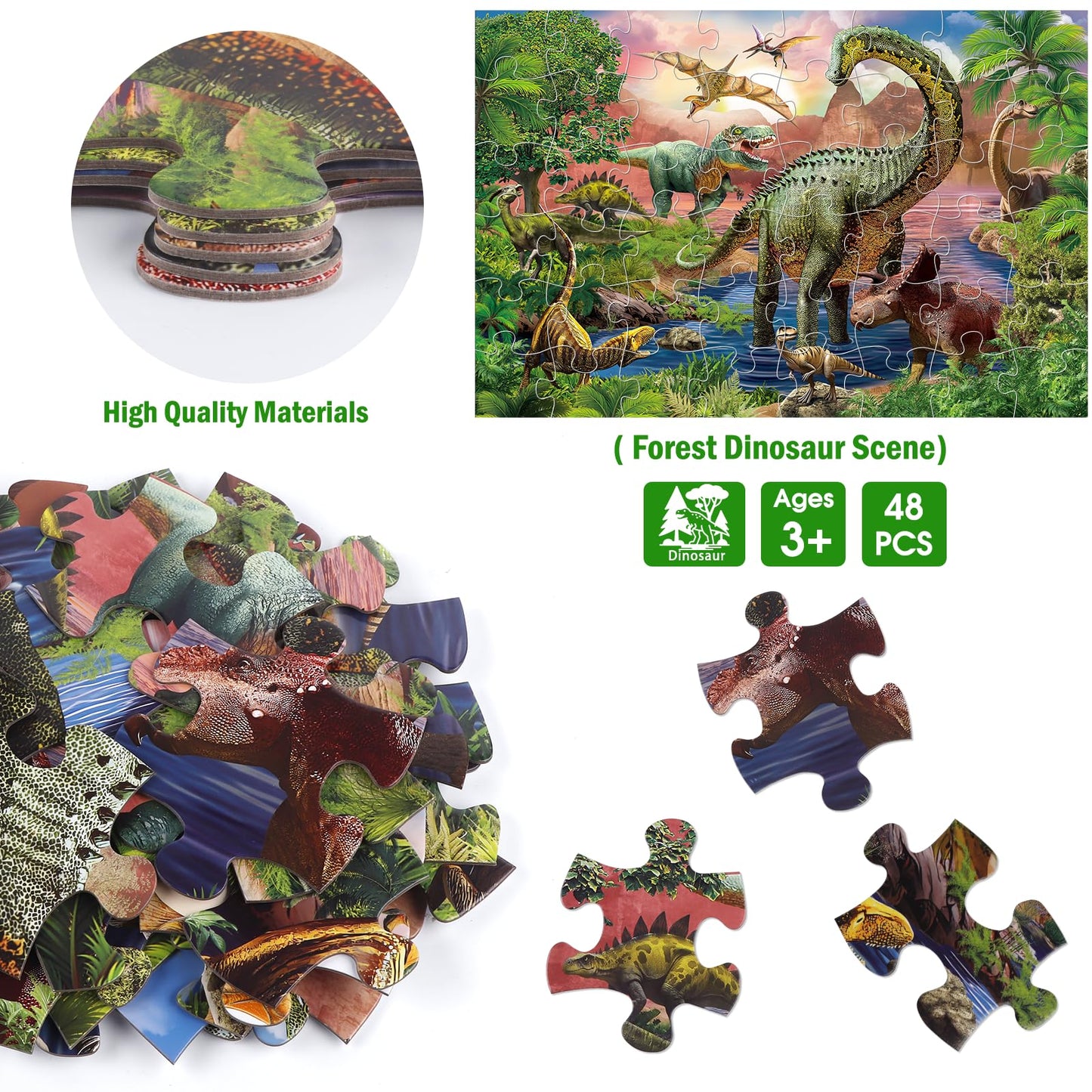 IFLOVE Jumbo Floor Puzzle for Kids – 48-Piece Forest Dinosaur Puzzle, Educational Toy Ages 3-5