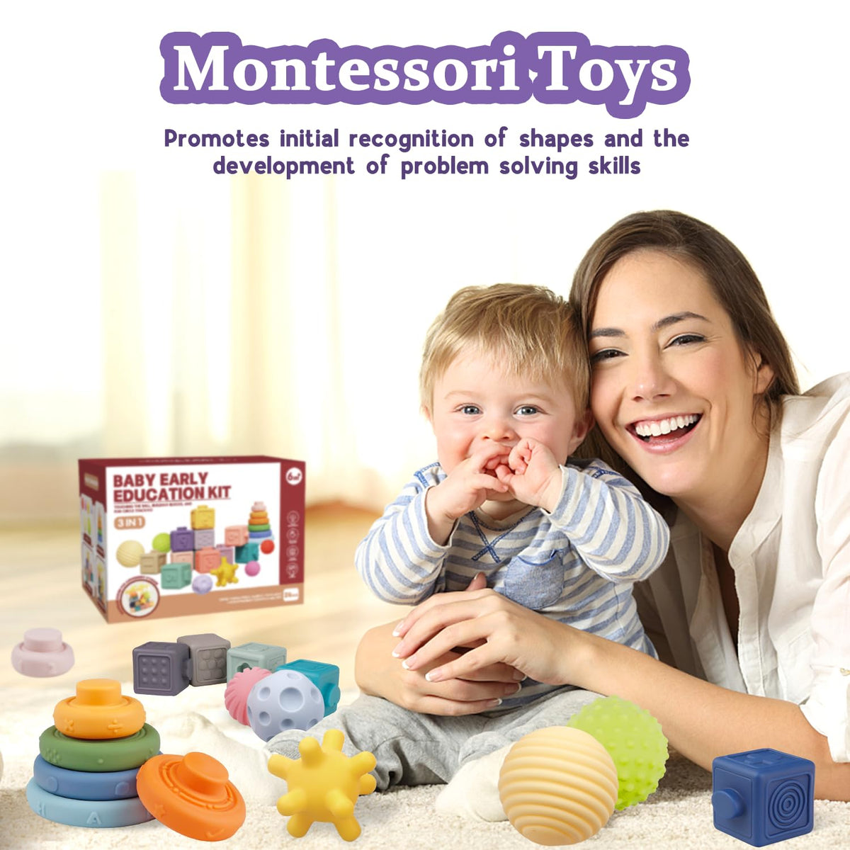 IFLOVE Montessori Baby Toys Bundle – 3-in-1 Soft Blocks, Rings & Balls