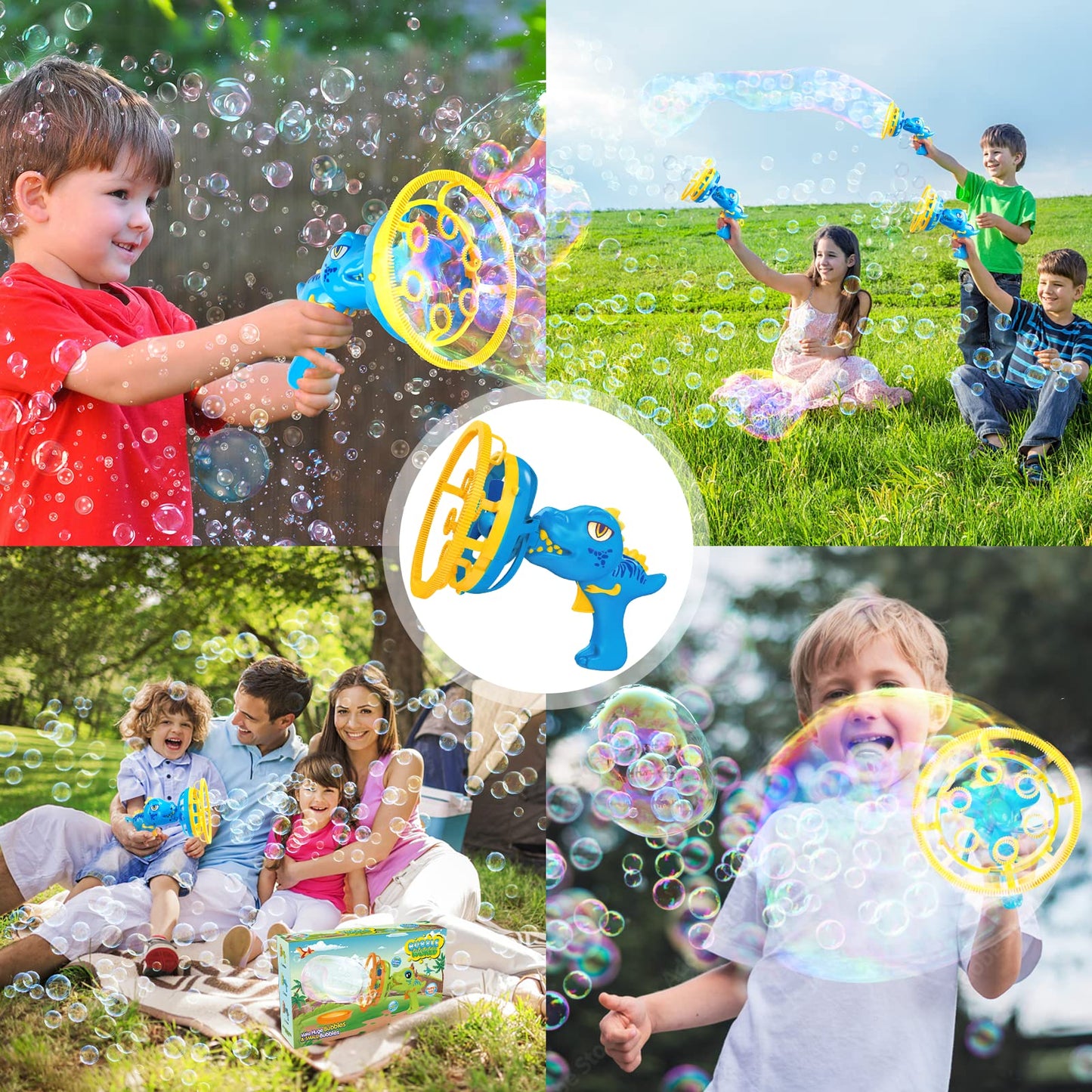 IFLOVE Bubble Gun Dinosaur Bubble Machine – Kids Bubble Blower Toy (Blue)
