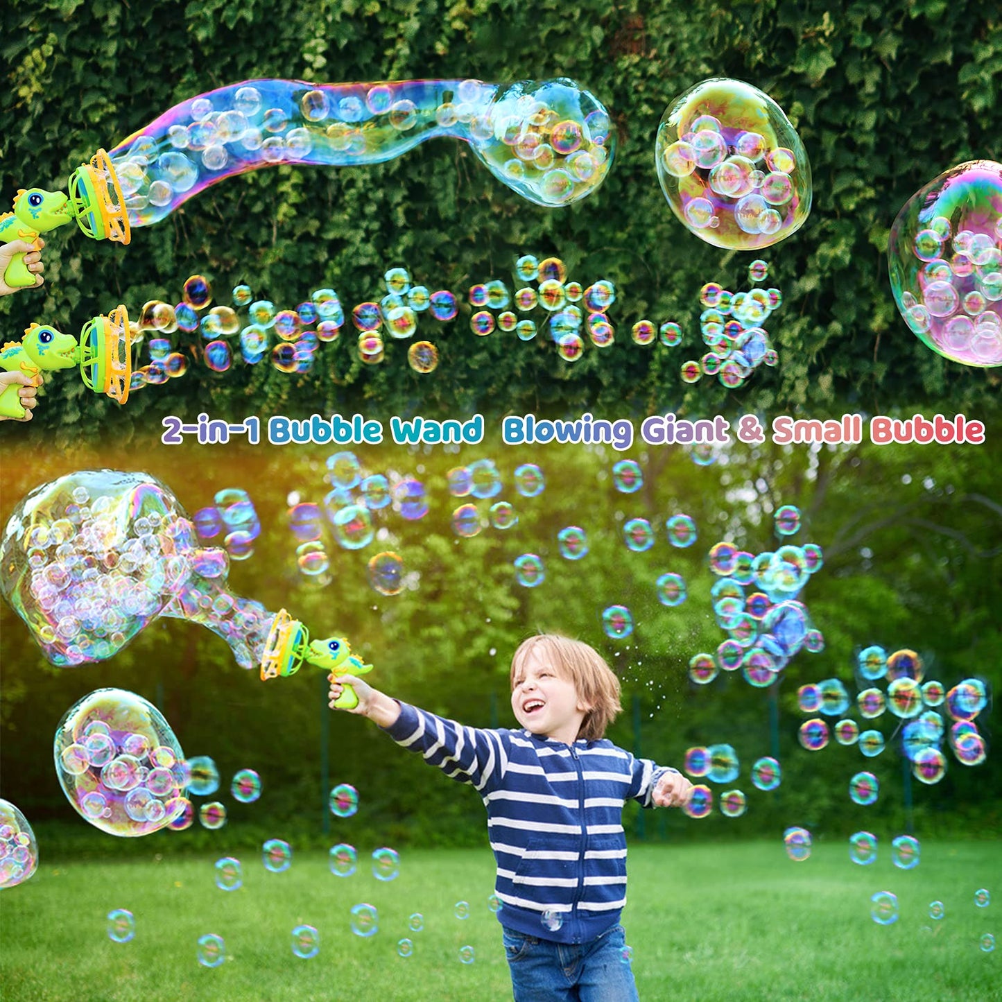 IFLOVE Bubble Gun Dinosaur Bubble Machine – 1000+ Bubbles/Min, Safe ABS, Green