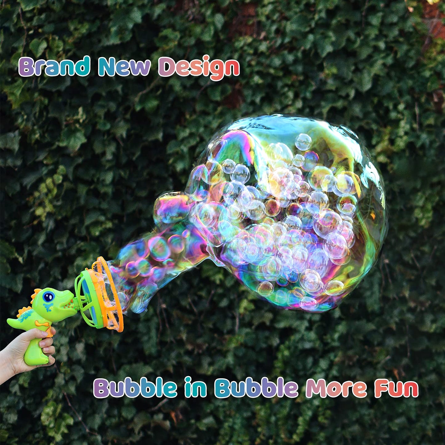IFLOVE Bubble Gun Dinosaur Bubble Machine – 1000+ Bubbles/Min, Safe ABS, Green