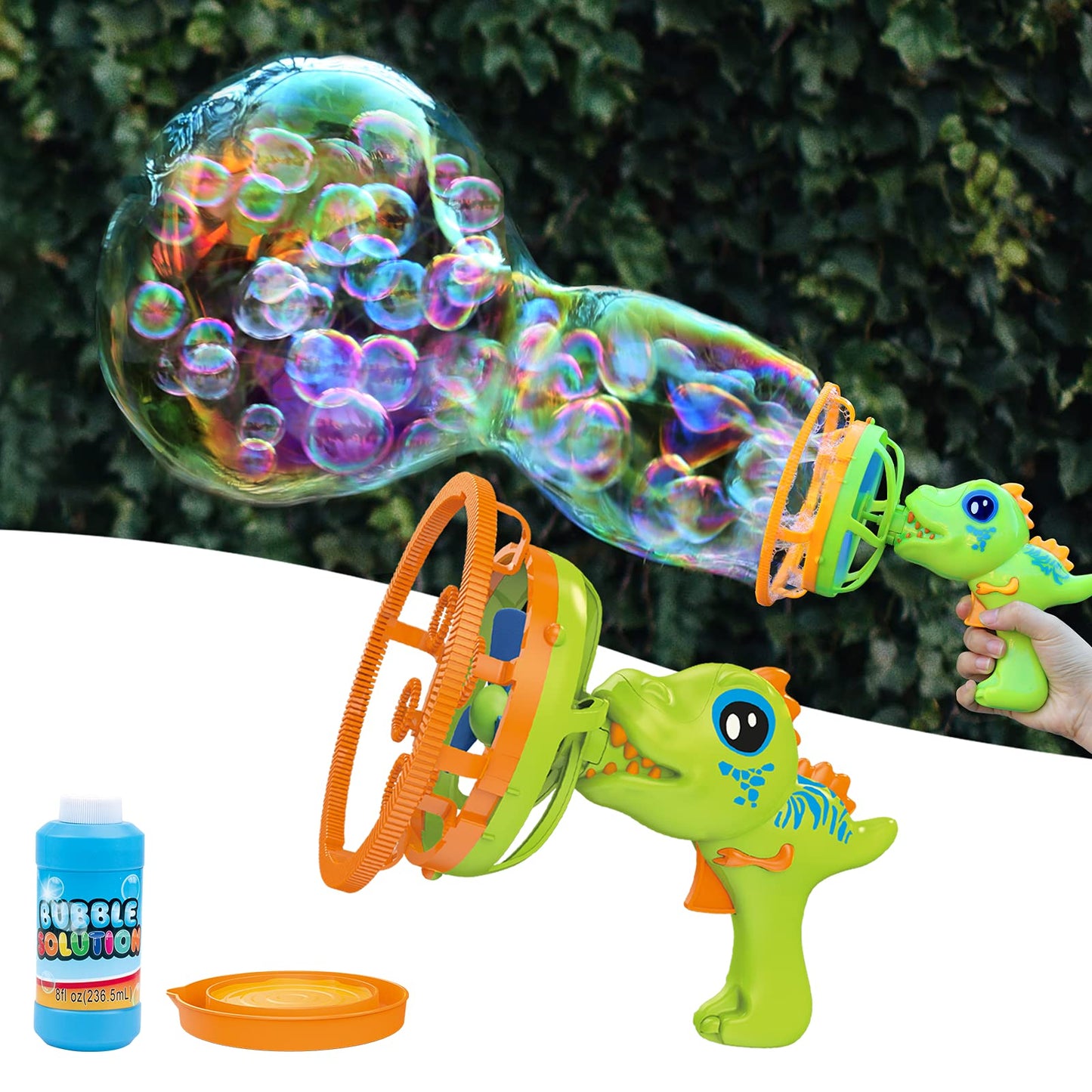 IFLOVE Bubble Gun Dinosaur Bubble Machine – 1000+ Bubbles/Min, Safe ABS, Green