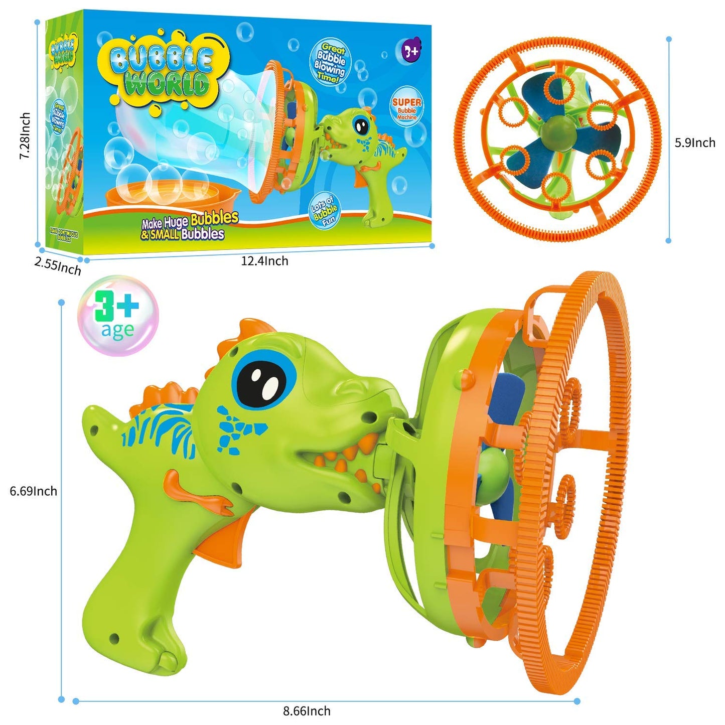 IFLOVE Bubble Gun Dinosaur Bubble Machine – 1000+ Bubbles/Min, Safe ABS, Green