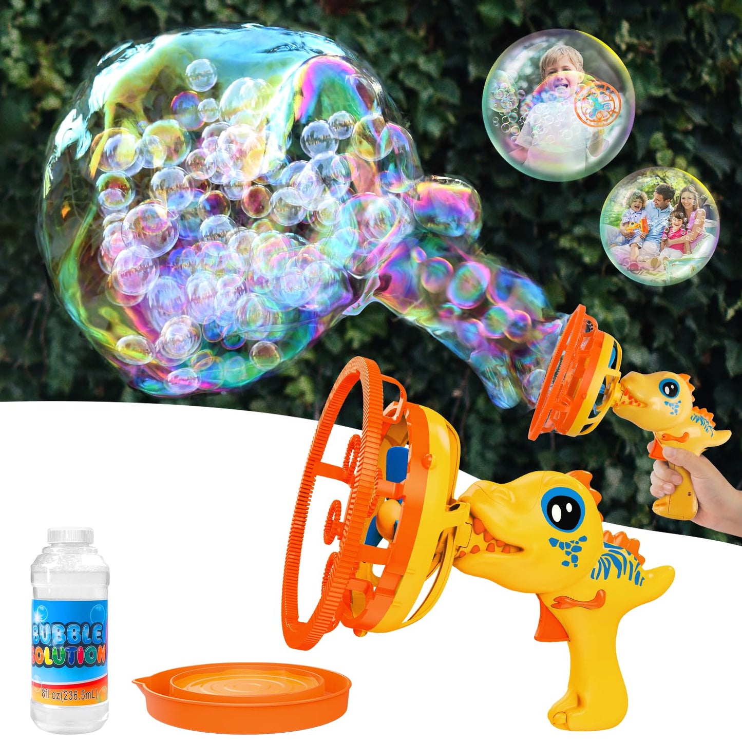 IFLOVE Bubble Gun Dinosaur Bubble Blower Toy — Yellow for Kids 3-9