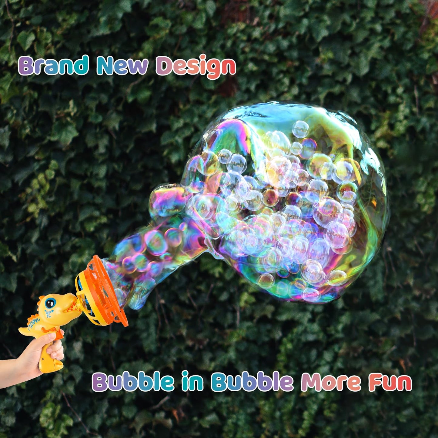 IFLOVE Bubble Gun Dinosaur Bubble Blower Toy — Yellow for Kids 3-9