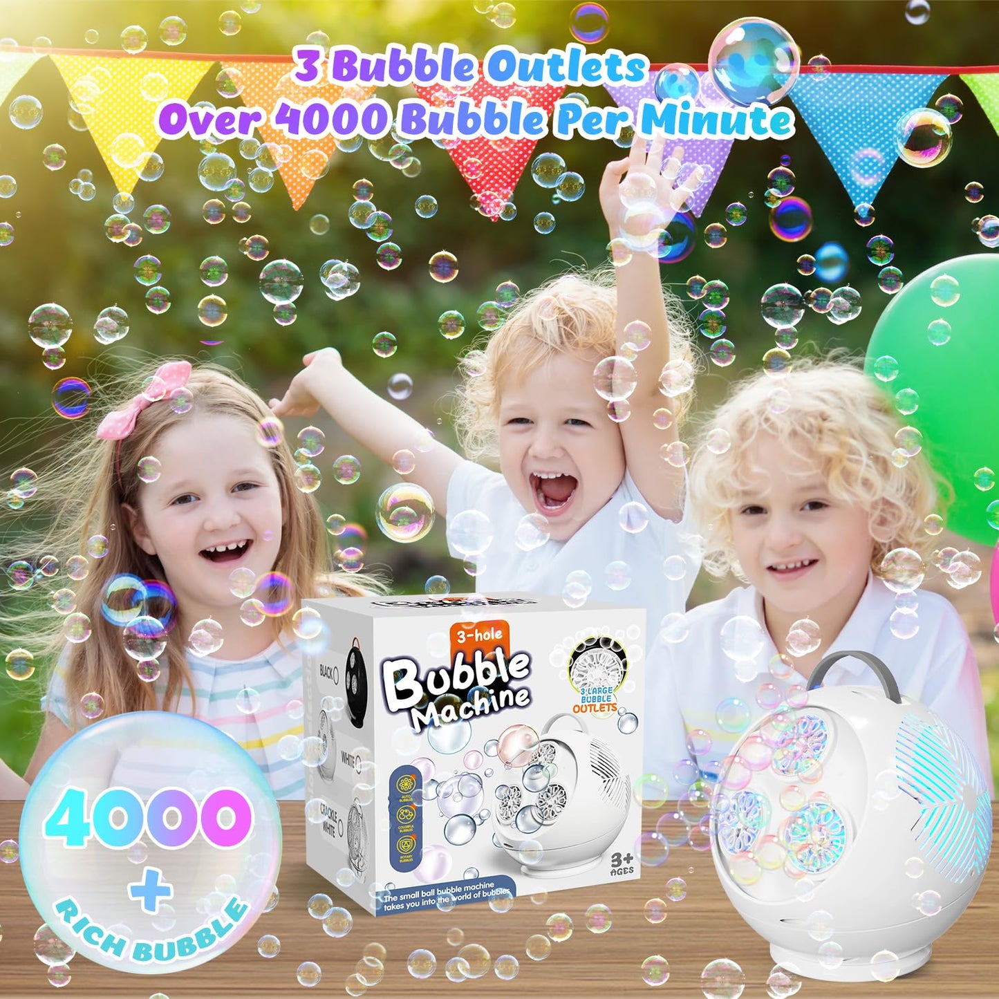 IFLOVE Bubble Machine for Kids – 360° Rotating Spherical Bubble Maker with LED Light (Rechargeable, 3+ Age)