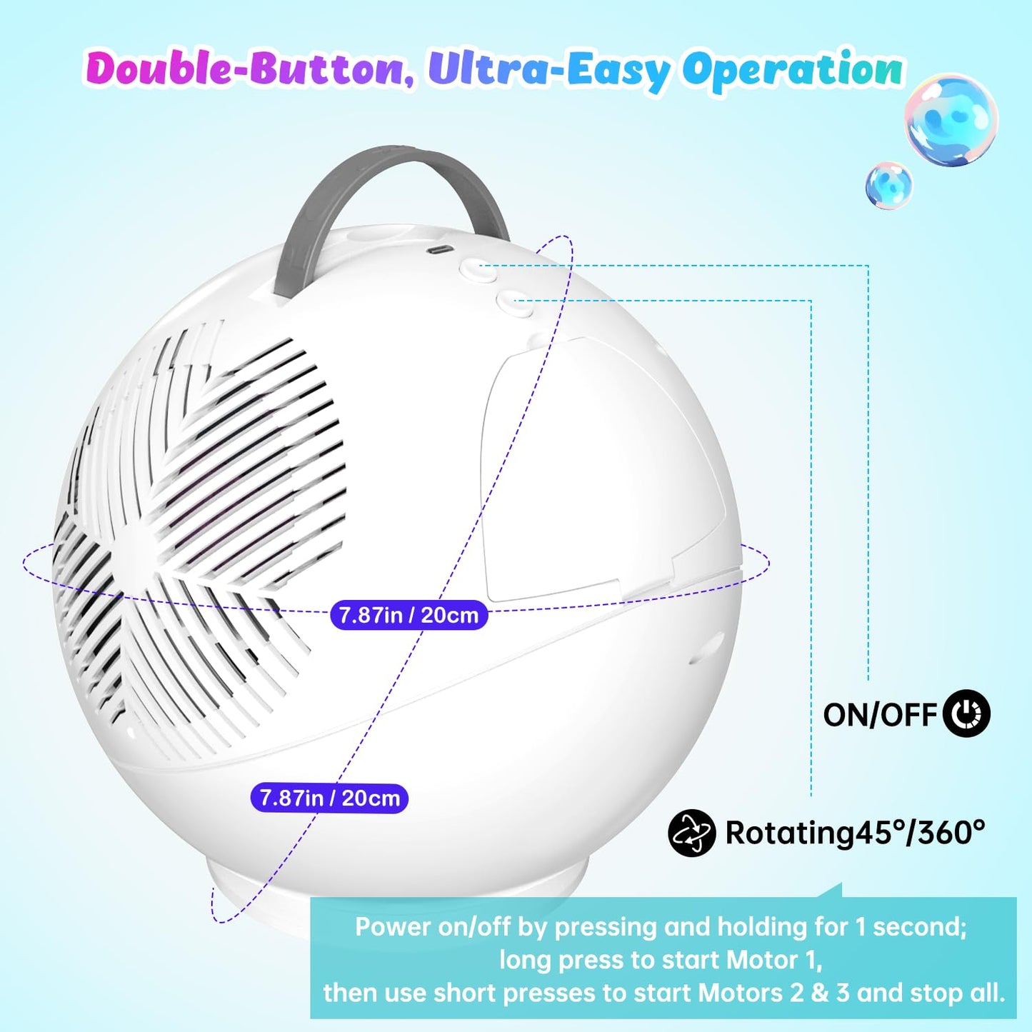 IFLOVE Bubble Machine for Kids – 360° Rotating Spherical Bubble Maker with LED Light (Rechargeable, 3+ Age)