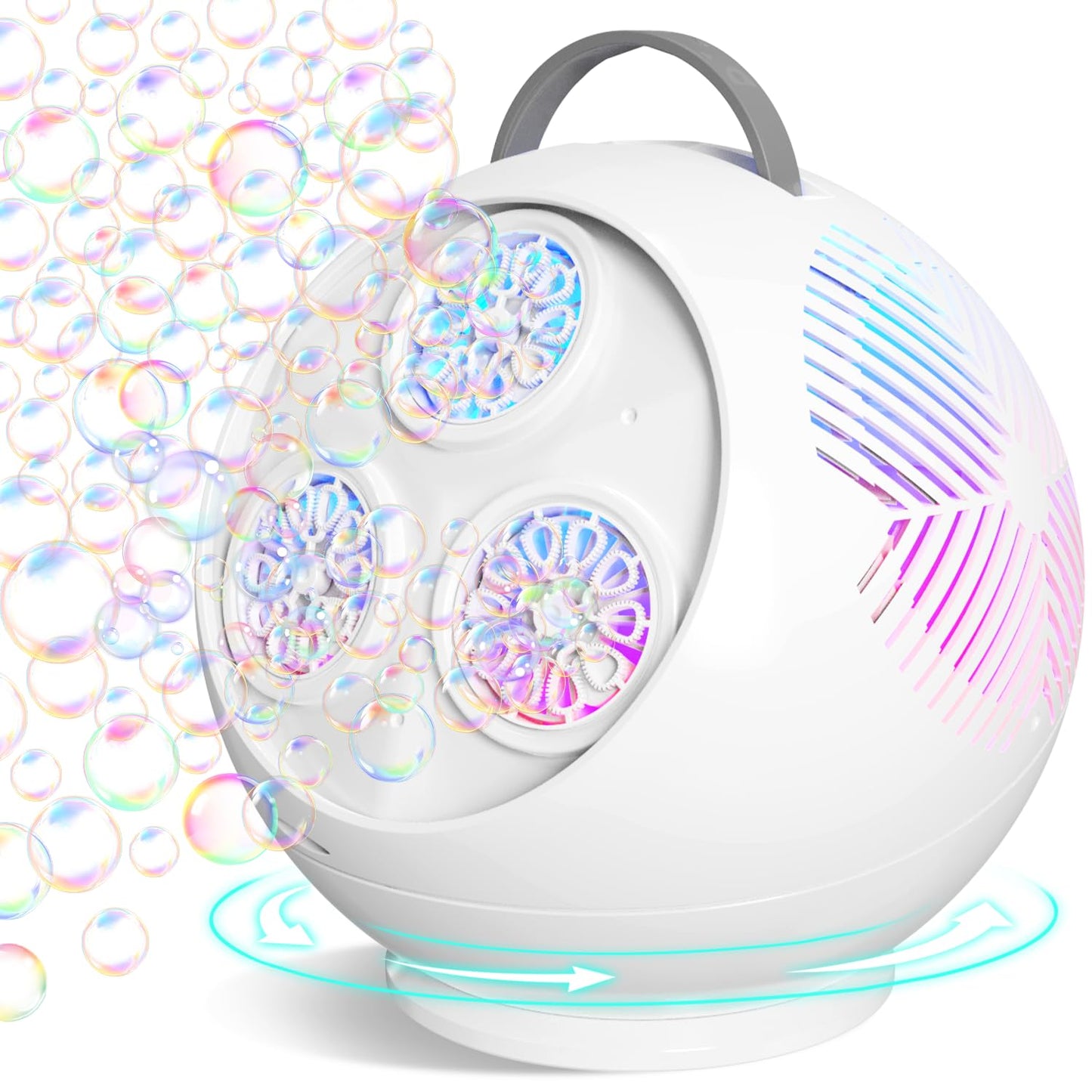 IFLOVE Bubble Machine for Kids – 360° Rotating Spherical Bubble Maker with LED Light (Rechargeable, 3+ Age)