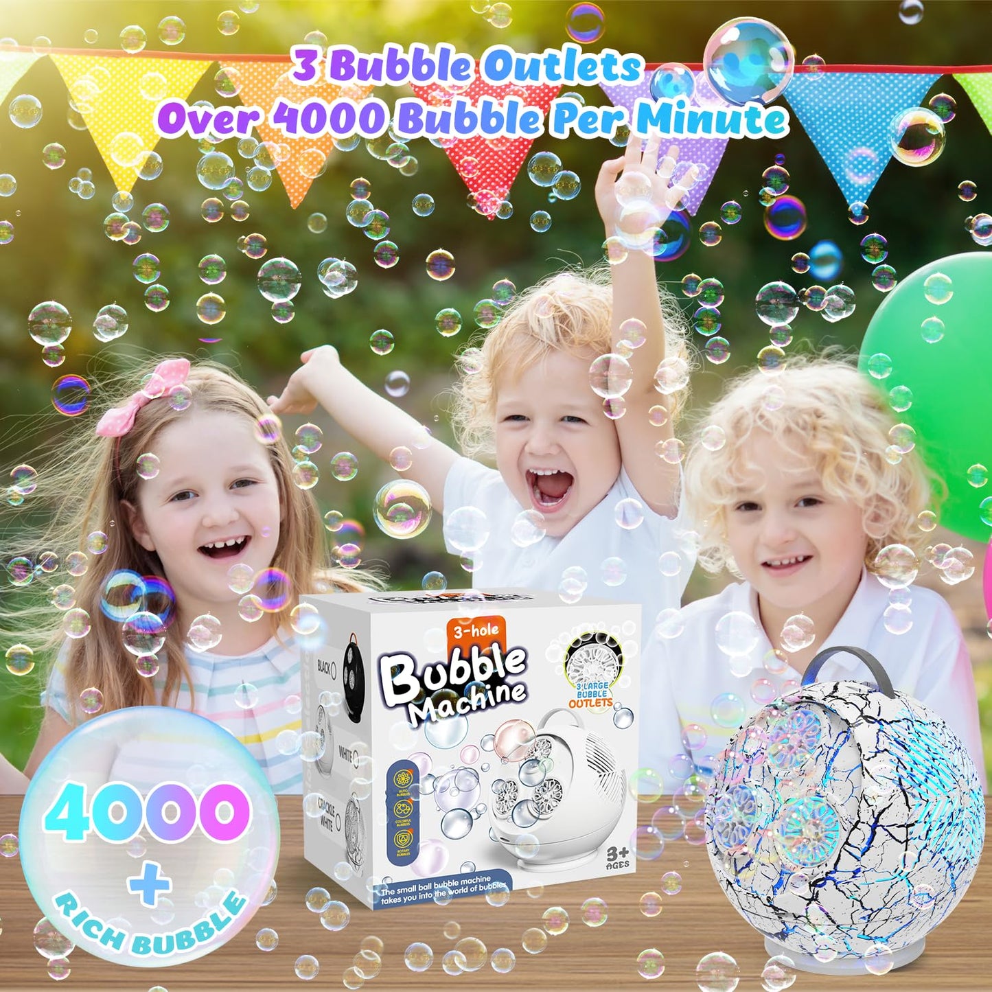 IFLOVE Bubble Machine for Kids – 45°/360° Spherical Rotating Bubble Maker with LED Lights