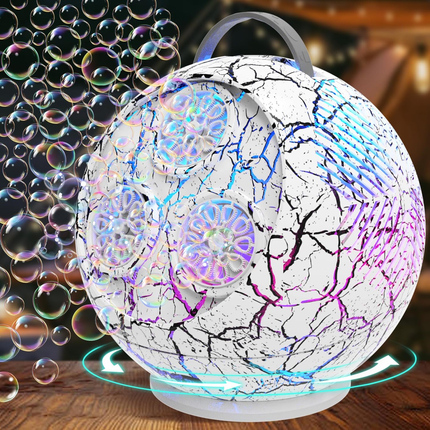 IFLOVE Bubble Machine for Kids – 45°/360° Spherical Rotating Bubble Maker with LED Lights