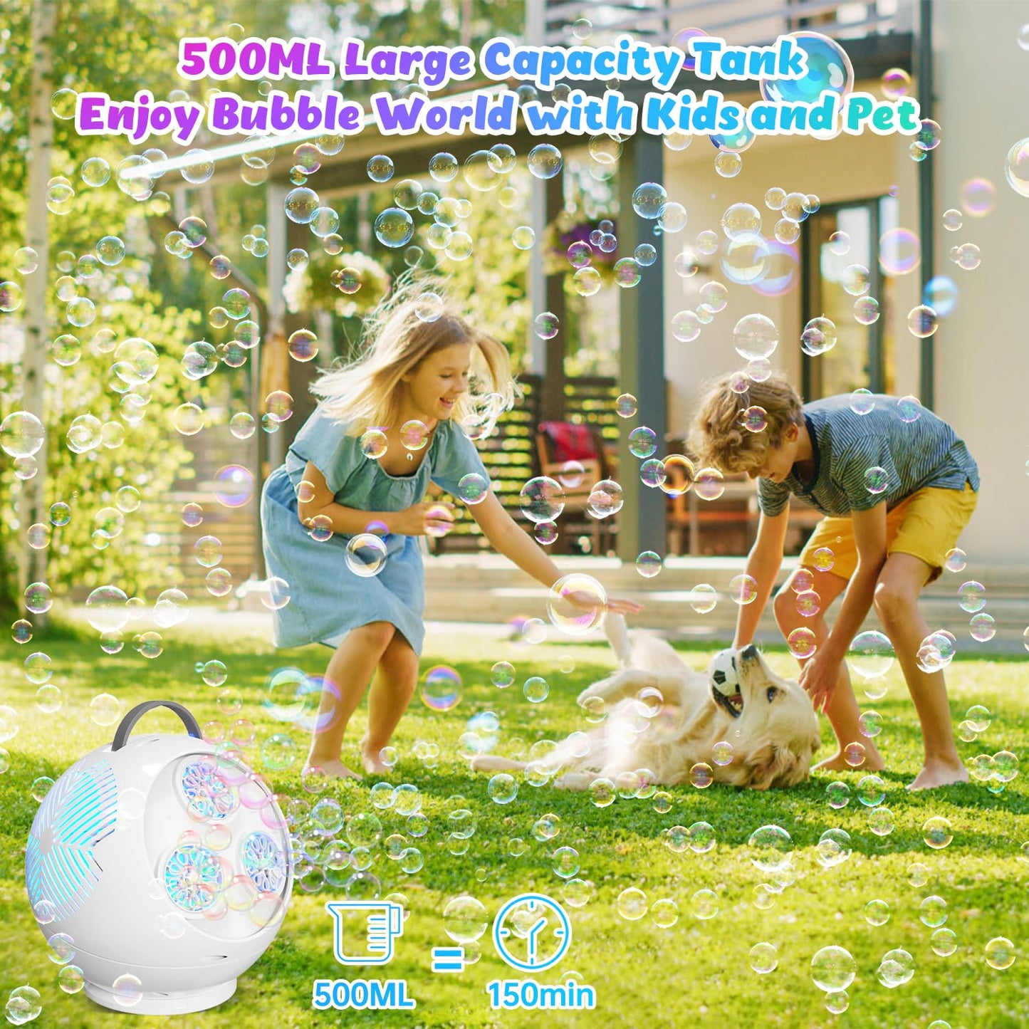IFLOVE Bubble Machine for Kids – 360° Rotating Spherical Bubble Maker with LED Light (Rechargeable, 3+ Age)