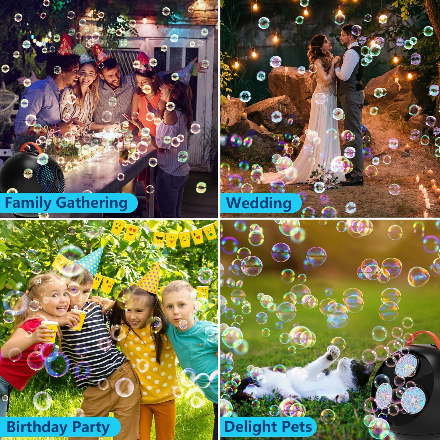 IFLOVE Bubble Machine for Kids – Colorful Spherical Rotating Bubble Maker with LED RGB Lights, 45°/360° Swing, Rechargeable Battery