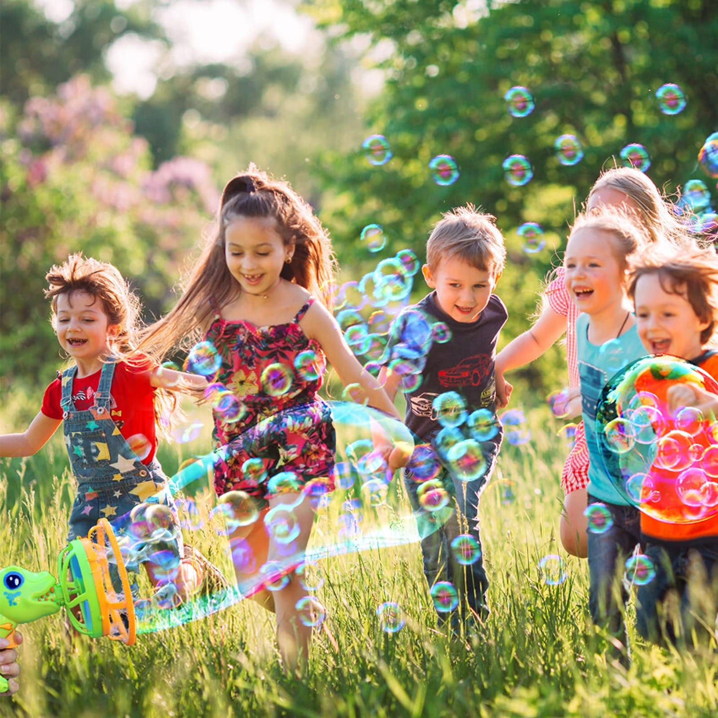 IFLOVE Bubble Gun Dinosaur Bubble Machine – 1000+ Bubbles/Min, Safe ABS, Green