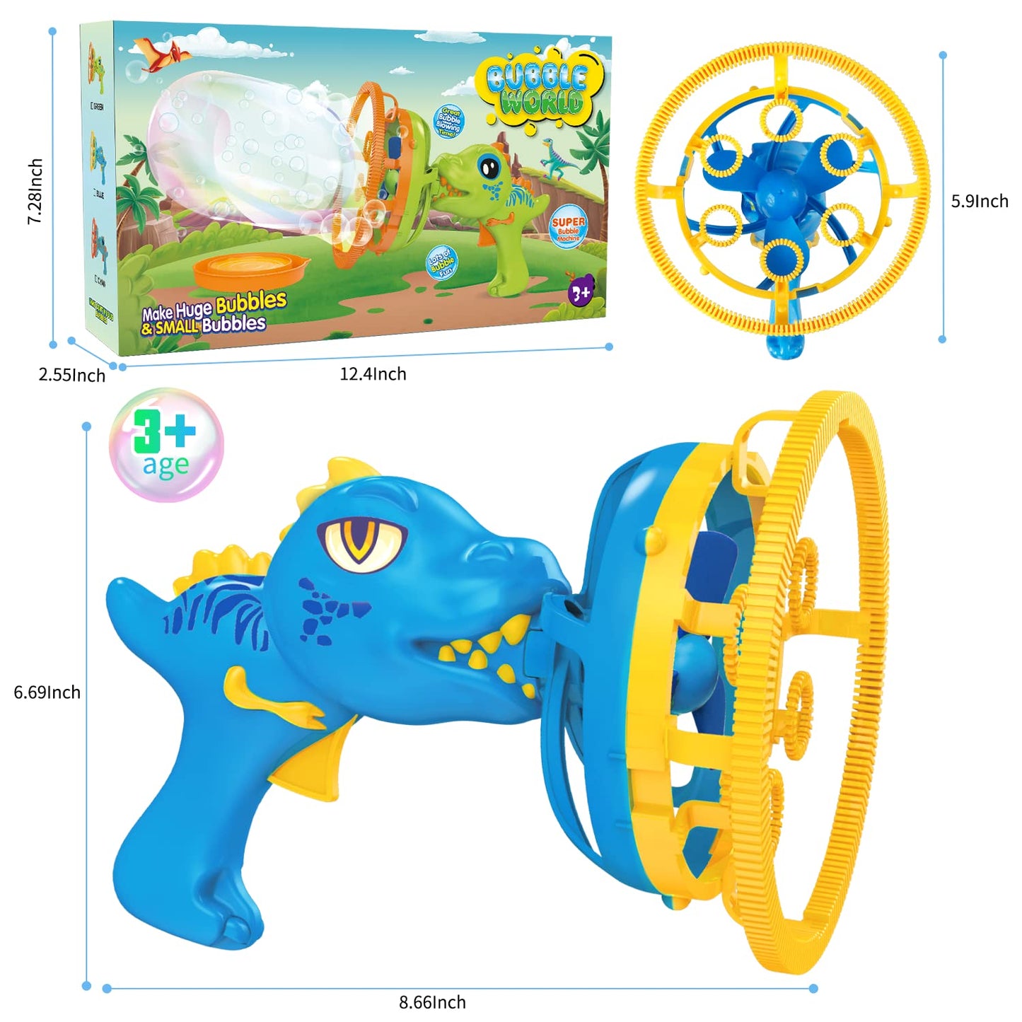 IFLOVE Bubble Gun Dinosaur Bubble Machine – Kids Bubble Blower Toy (Blue)