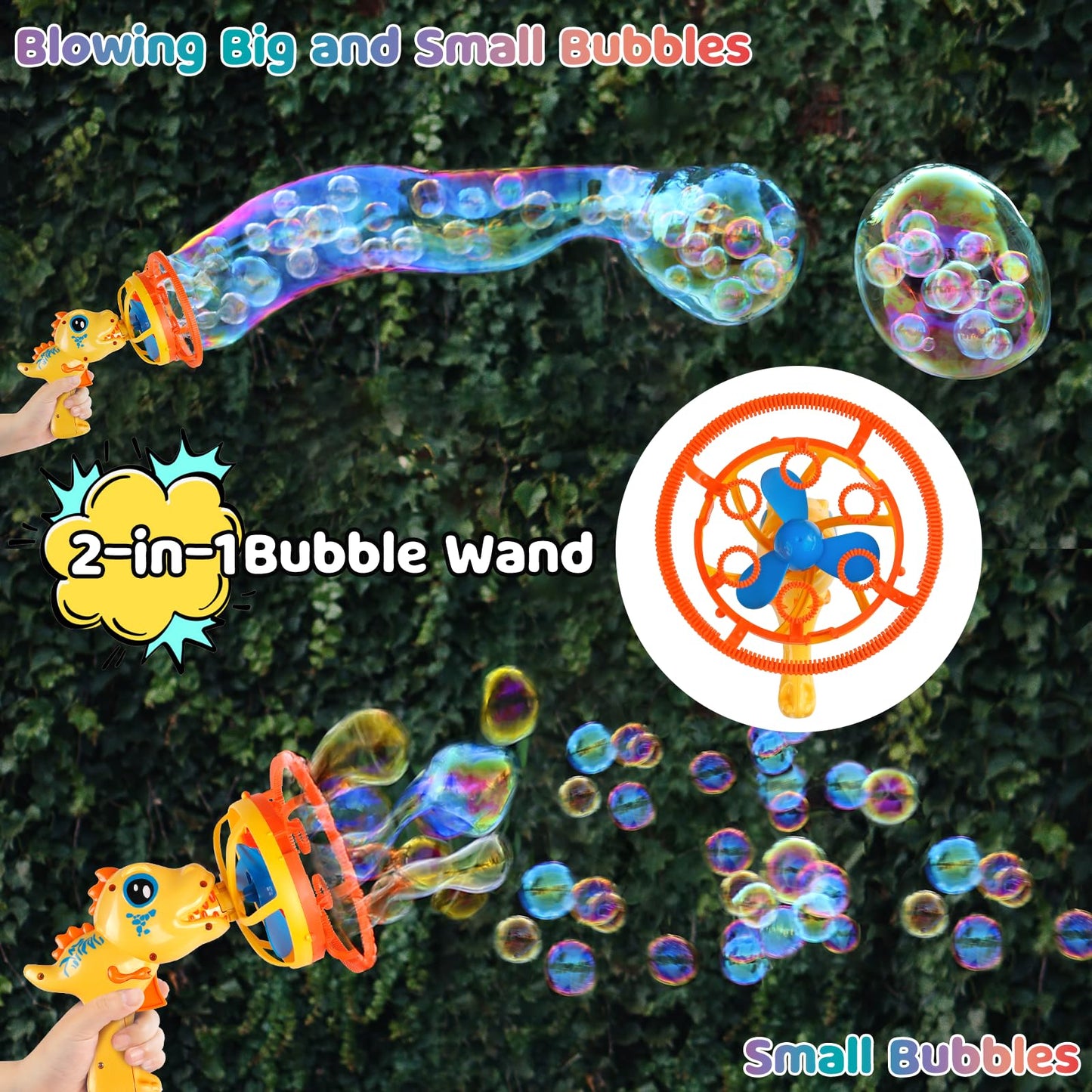 IFLOVE Bubble Gun Dinosaur Bubble Blower Toy — Yellow for Kids 3-9