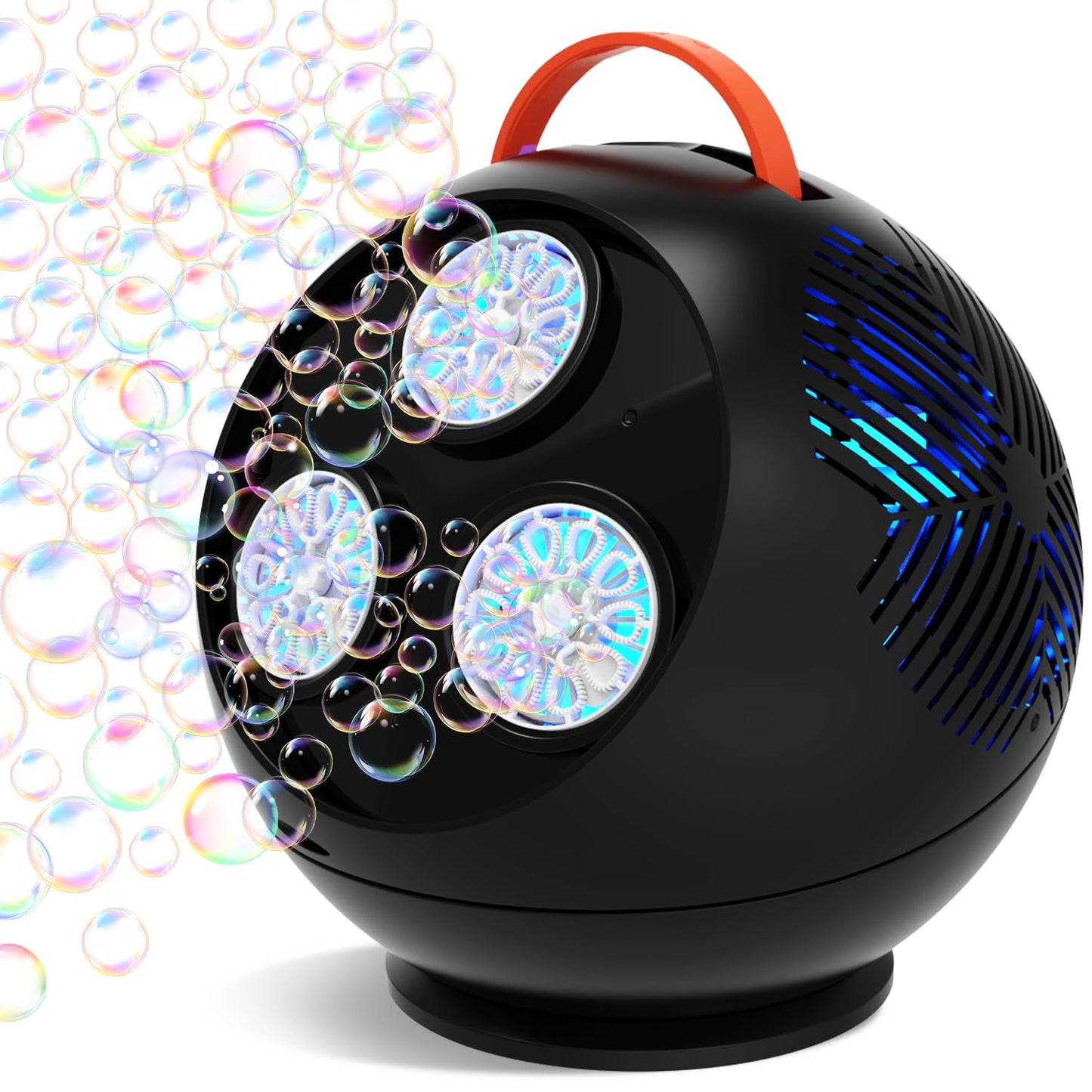 IFLOVE Bubble Machine for Kids – Colorful Spherical Rotating Bubble Maker with LED RGB Lights, 45°/360° Swing, Rechargeable Battery