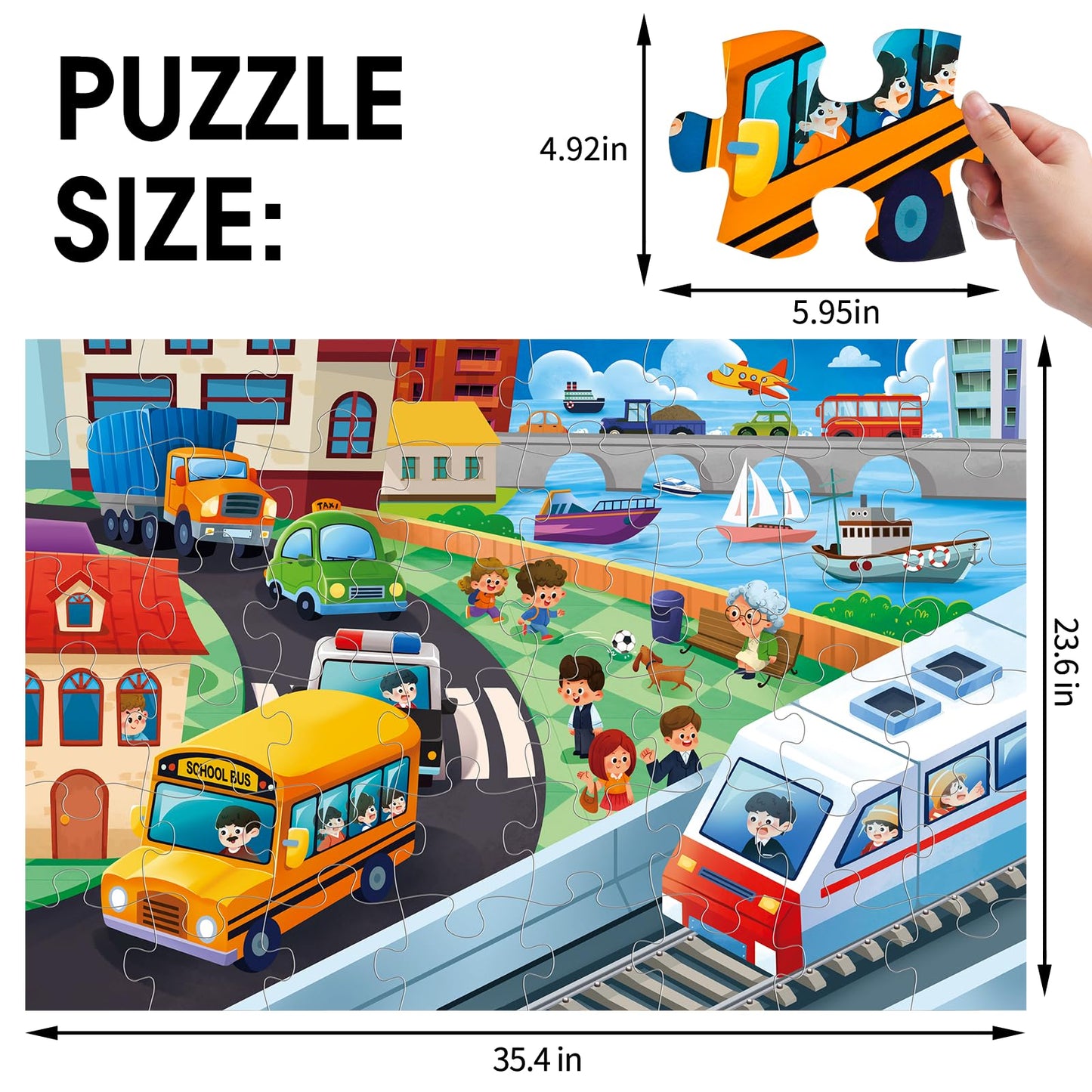 IFLOVE Jumbo Floor Puzzle – 48-Piece City Transportation for Kids 3-8