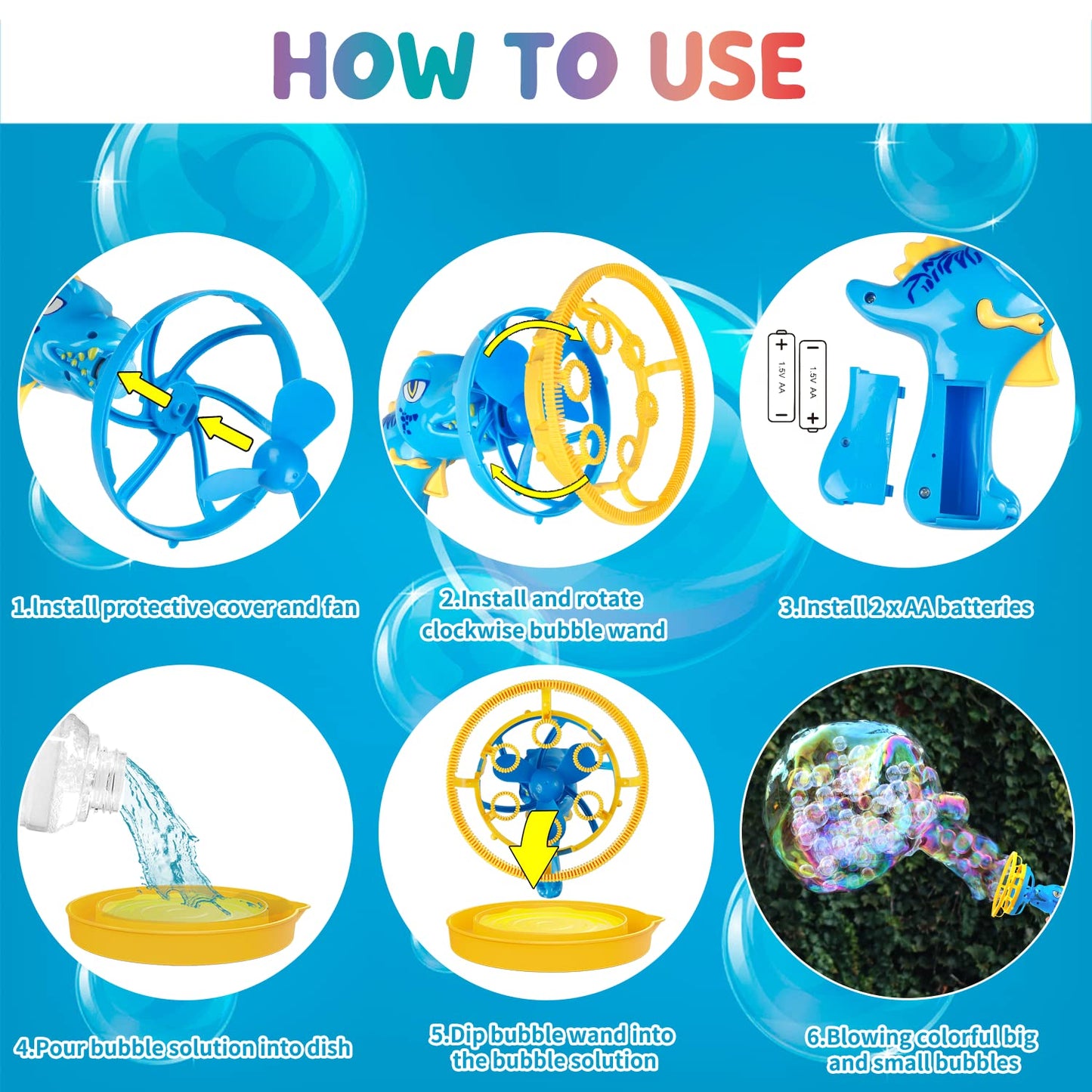 IFLOVE Bubble Gun Dinosaur Bubble Machine – Kids Bubble Blower Toy (Blue)