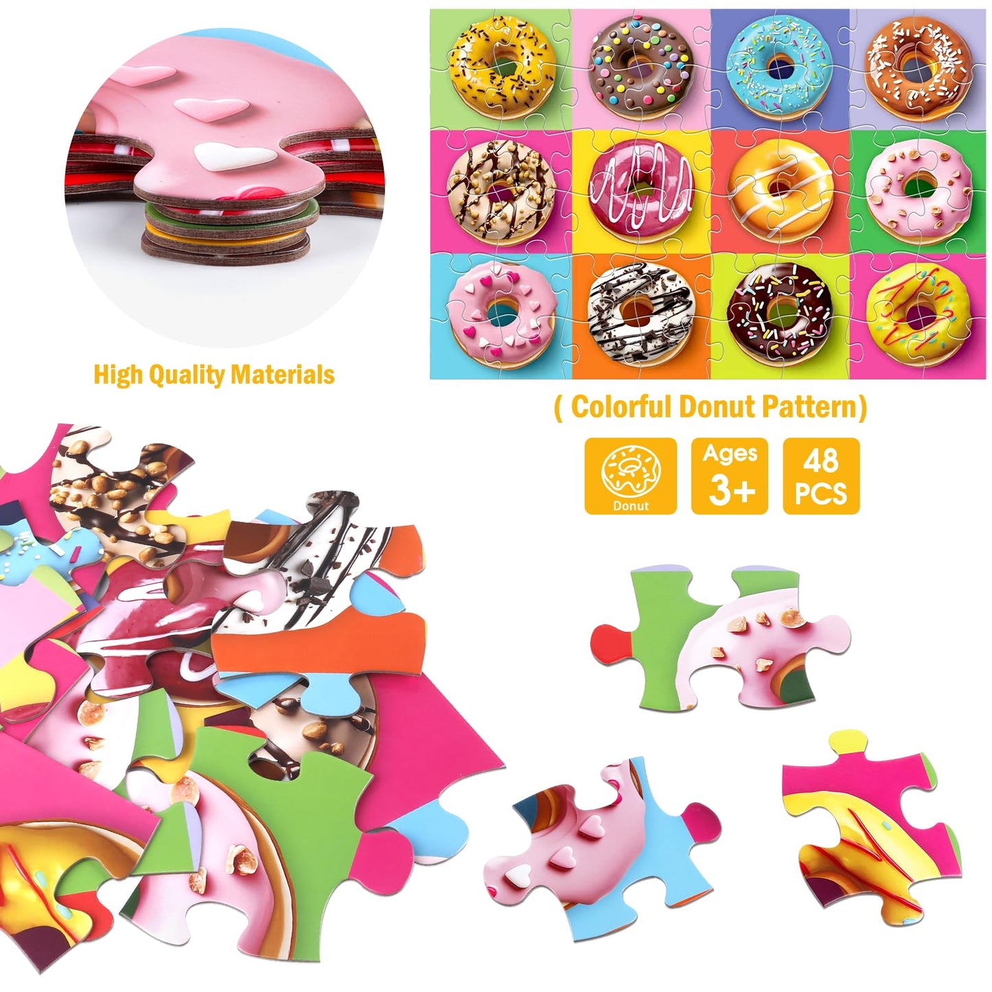 IFLOVE Jumbo Donut Puzzle — 48-Piece Colorful Floor Puzzle for Kids 3-5