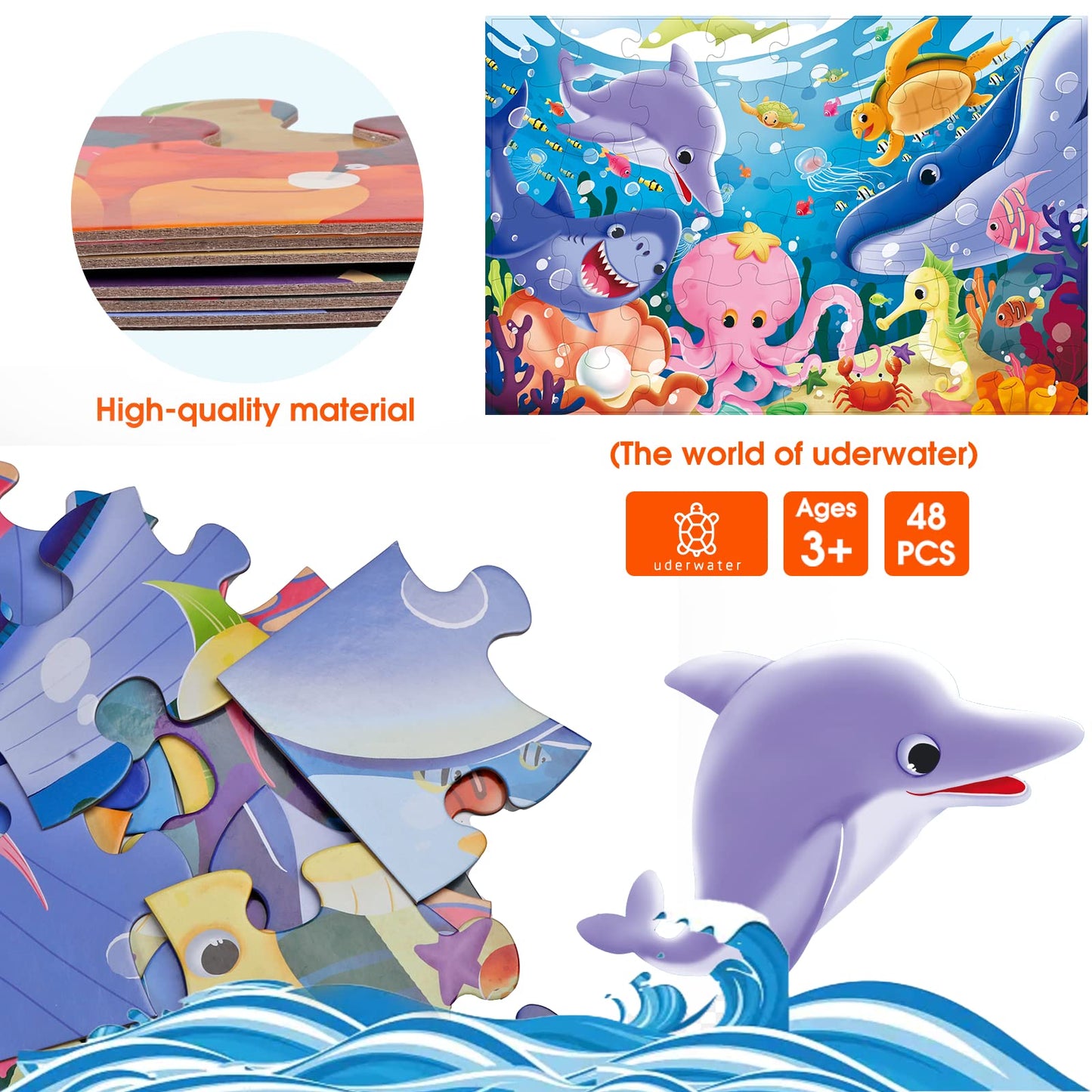 IFLOVE Jumbo Floor Puzzle for Kids – Underwater 48-Piece Learning Toy