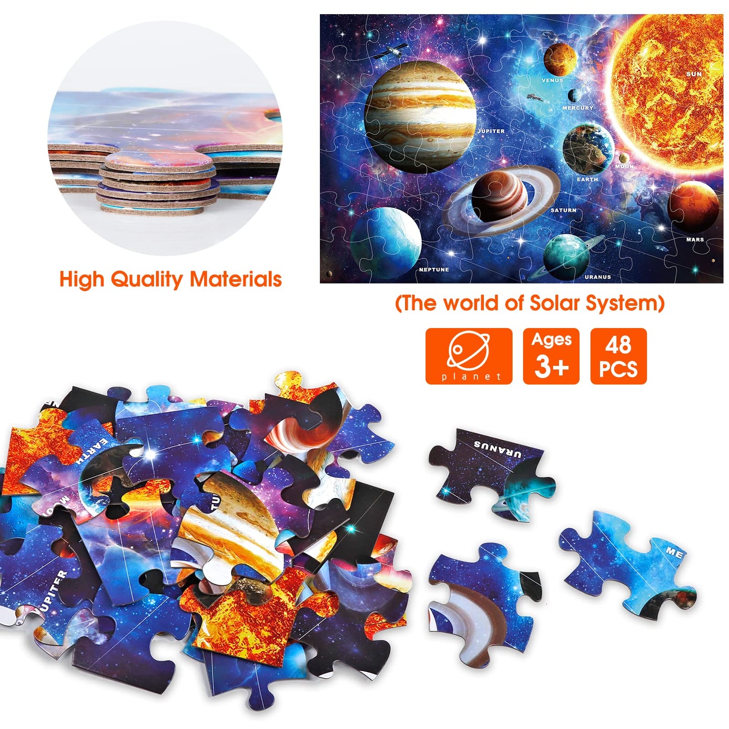 IFLOVE Jumbo Solar System Floor Puzzle – 48-Piece Space Puzzle for Kids 3-8