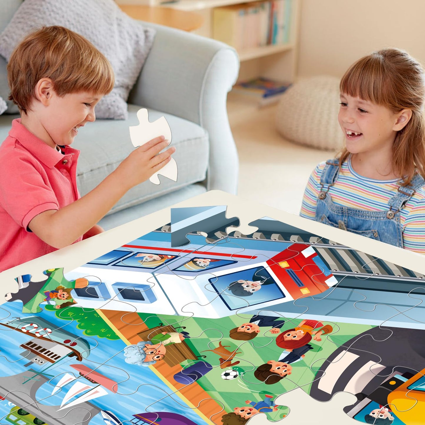 IFLOVE Jumbo Floor Puzzle – 48-Piece City Transportation for Kids 3-8