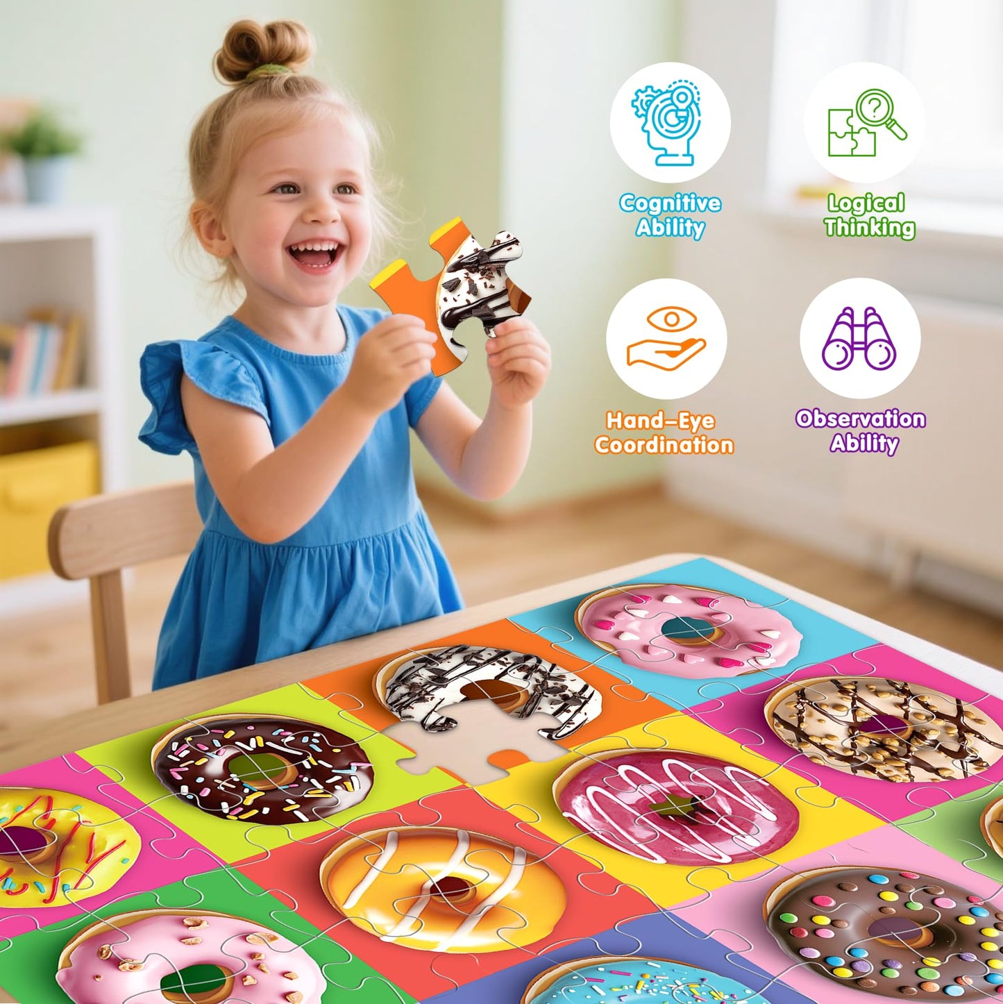 IFLOVE Jumbo Donut Puzzle — 48-Piece Colorful Floor Puzzle for Kids 3-5