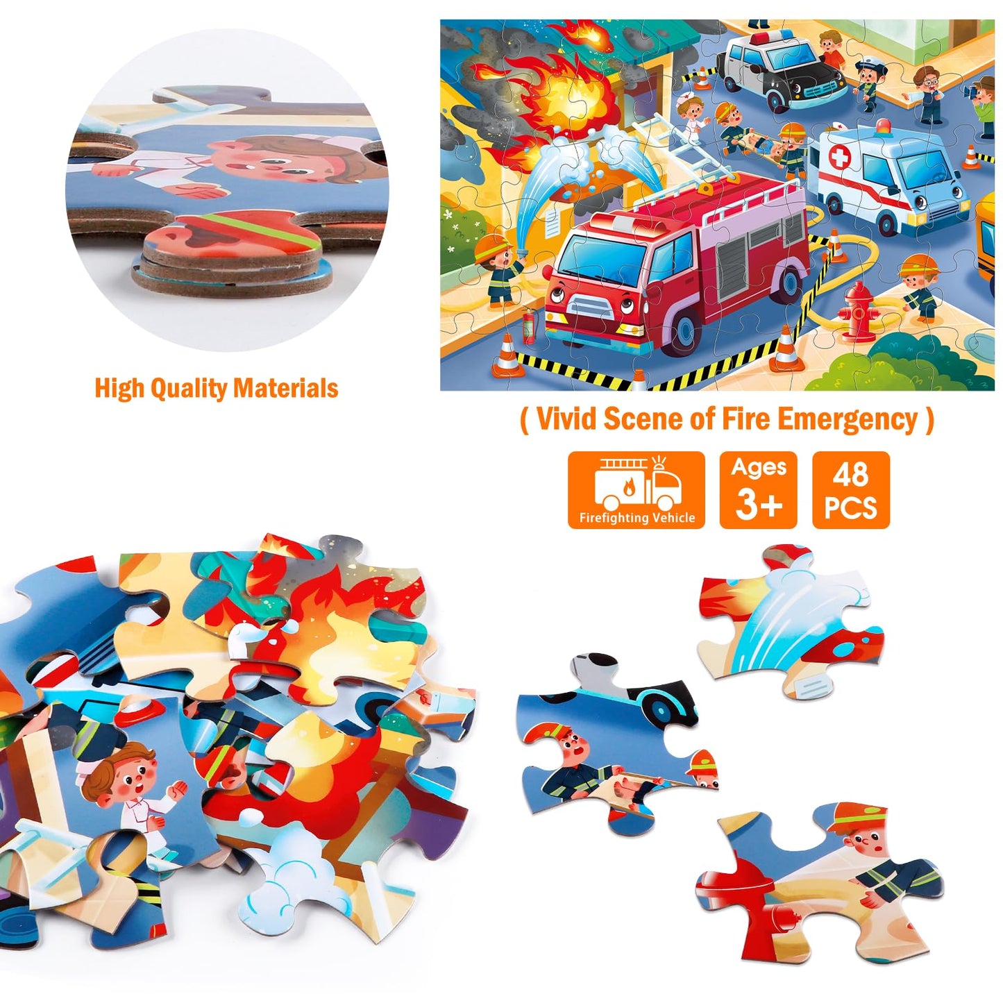 IFLOVE Jumbo Floor Puzzle for Kids | 48-Piece Fire Rescue Firefighter Puzzle for Ages 3-5
