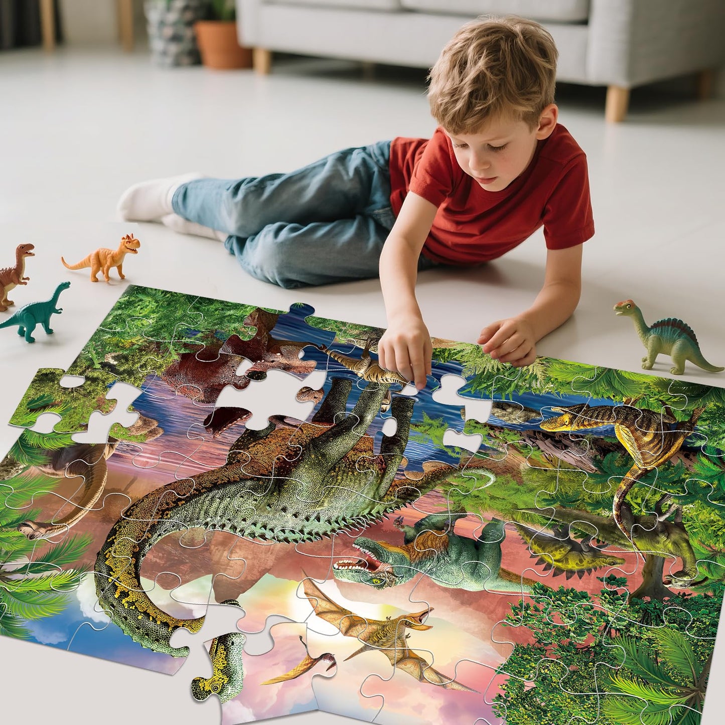 IFLOVE Jumbo Floor Puzzle for Kids – 48-Piece Forest Dinosaur Puzzle, Educational Toy Ages 3-5