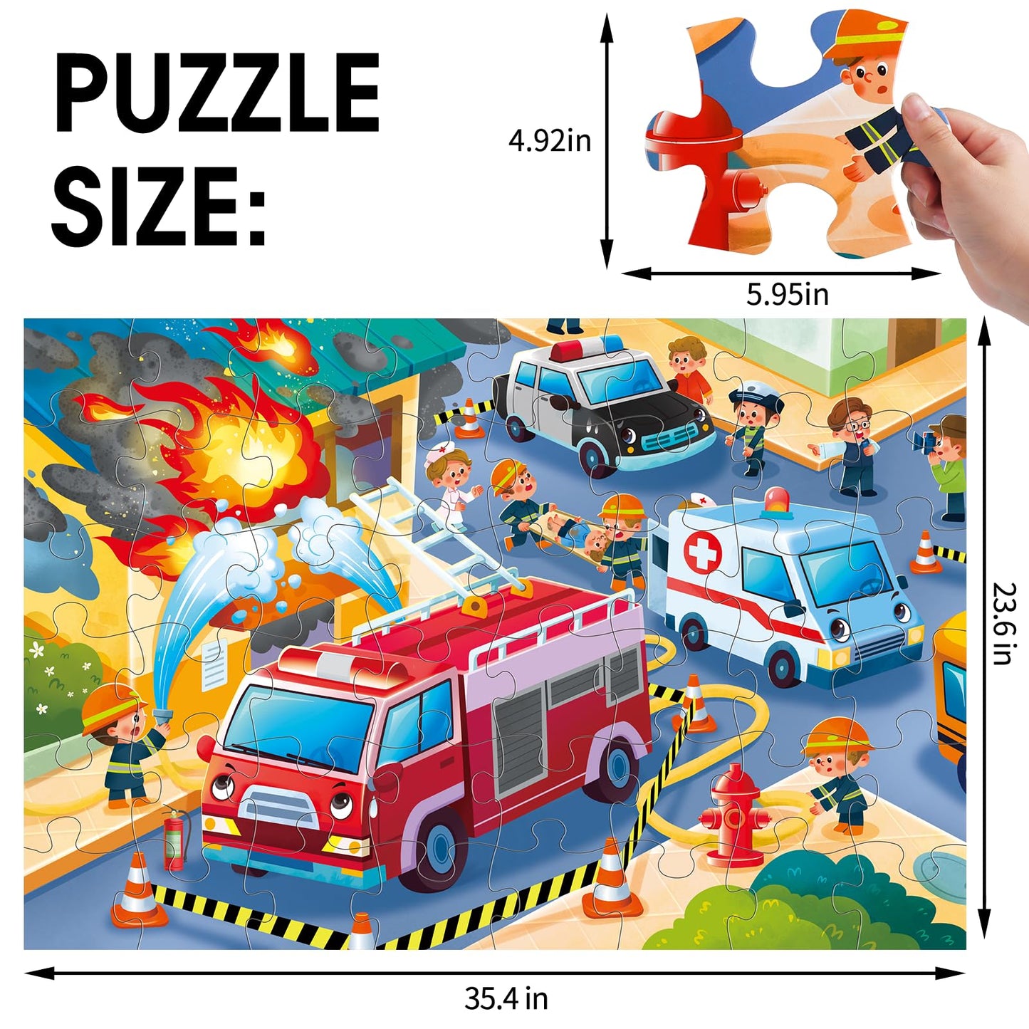 IFLOVE Jumbo Floor Puzzle for Kids | 48-Piece Fire Rescue Firefighter Puzzle for Ages 3-5