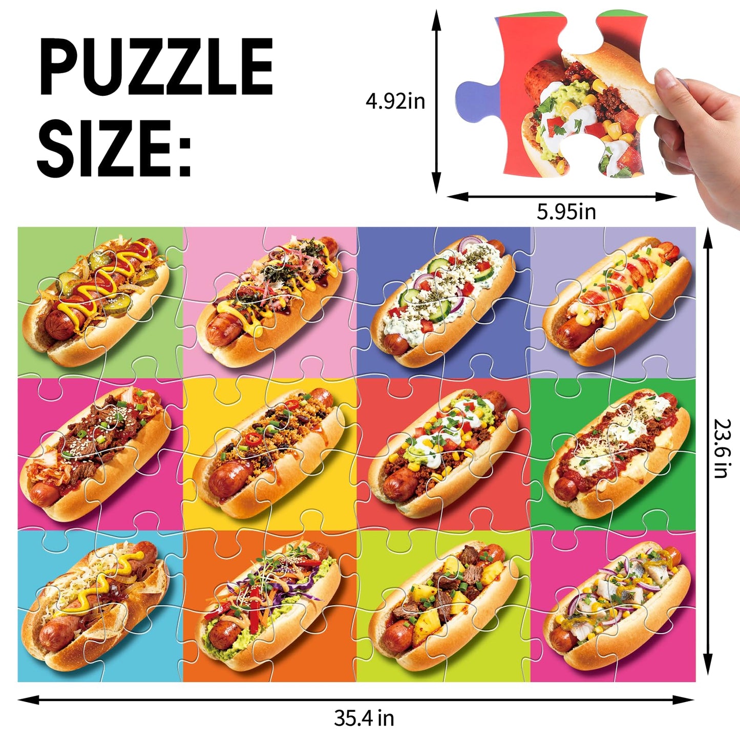 IFLOVE Jumbo Floor Puzzle 48 Hot Dog Pizza Puzzles for Toddlers 3-8