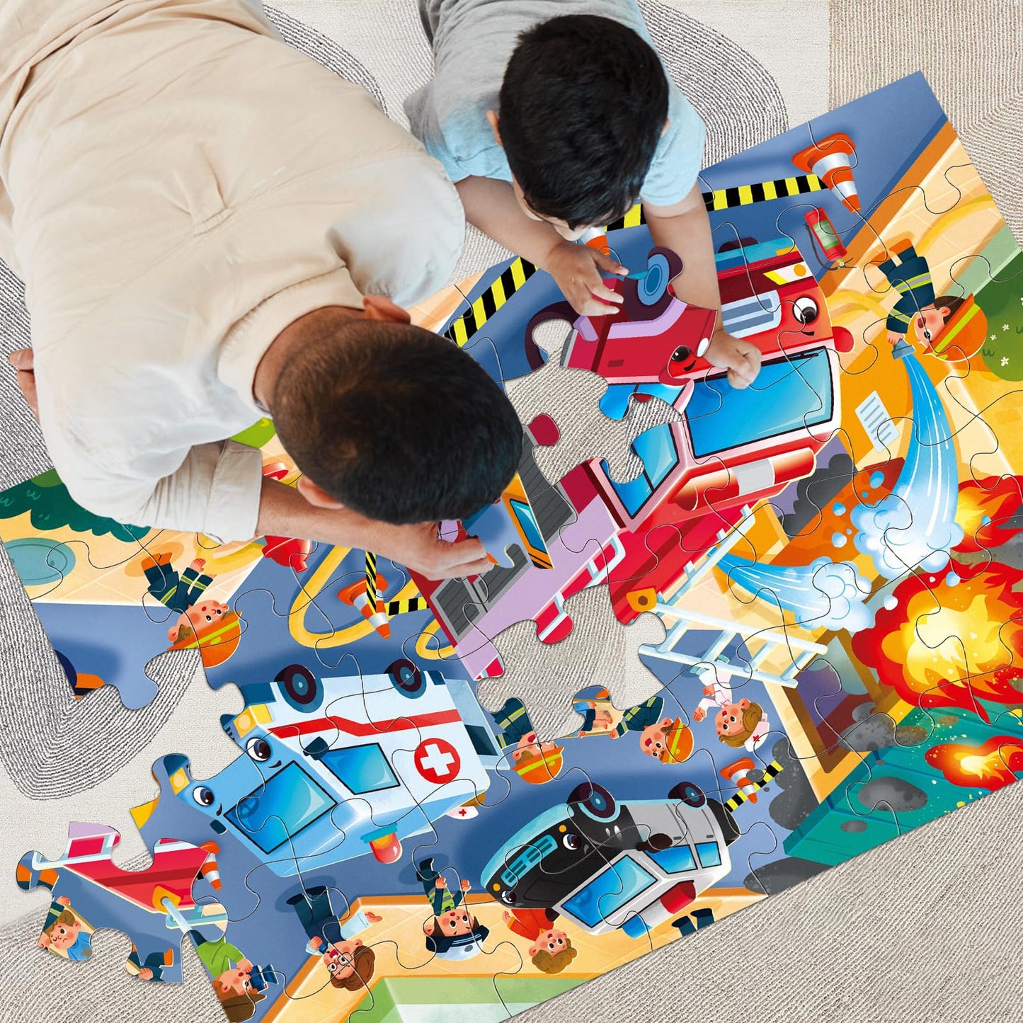 IFLOVE Jumbo Floor Puzzle for Kids | 48-Piece Fire Rescue Firefighter Puzzle for Ages 3-5