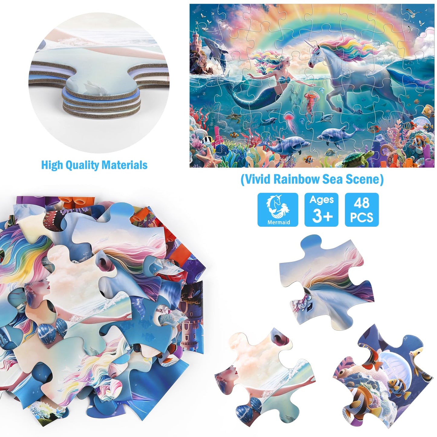 IFLOVE Jumbo Floor Puzzle – Unicorn & Mermaid Underwater 48-Piece, Educational Toy for Ages 3-8