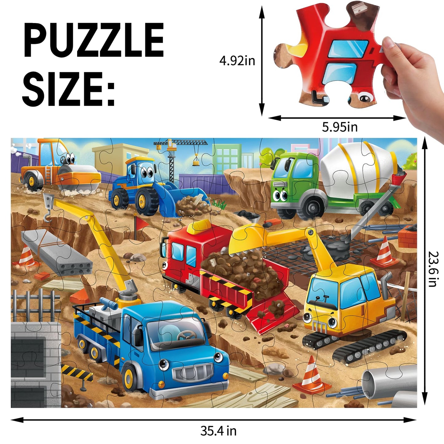 IFLOVE Jumbo Floor Puzzle for Kids – 48-Piece Construction Site Puzzle (Ages 3-5)