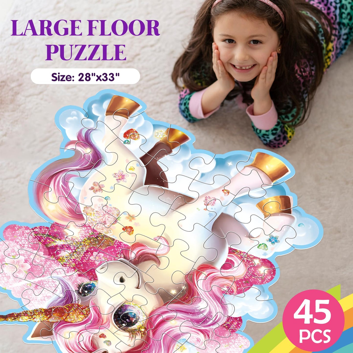 IFLOVE Jumbo Floor Puzzle - 48-Piece Unicorn for Kids Ages 3-8