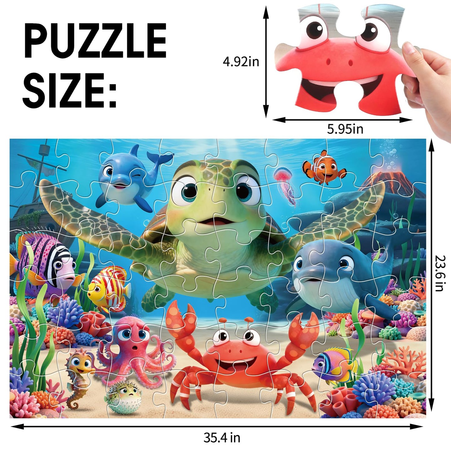 IFLOVE Jumbo Floor Puzzle – 48-Piece Sea Life Kids Puzzle for Ages 3-6