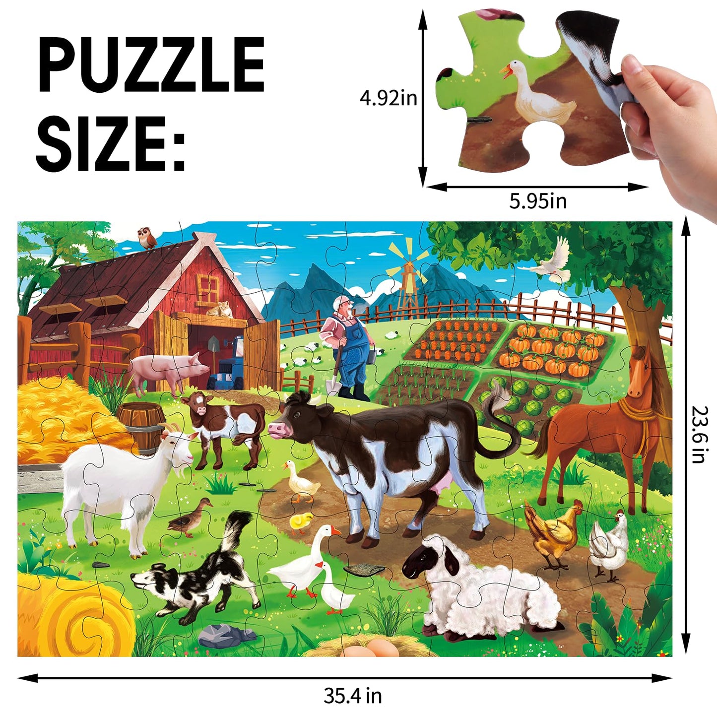 IFLOVE Jumbo Farm Floor Puzzle – 48-Piece Barn Puzzle for Kids 3-8