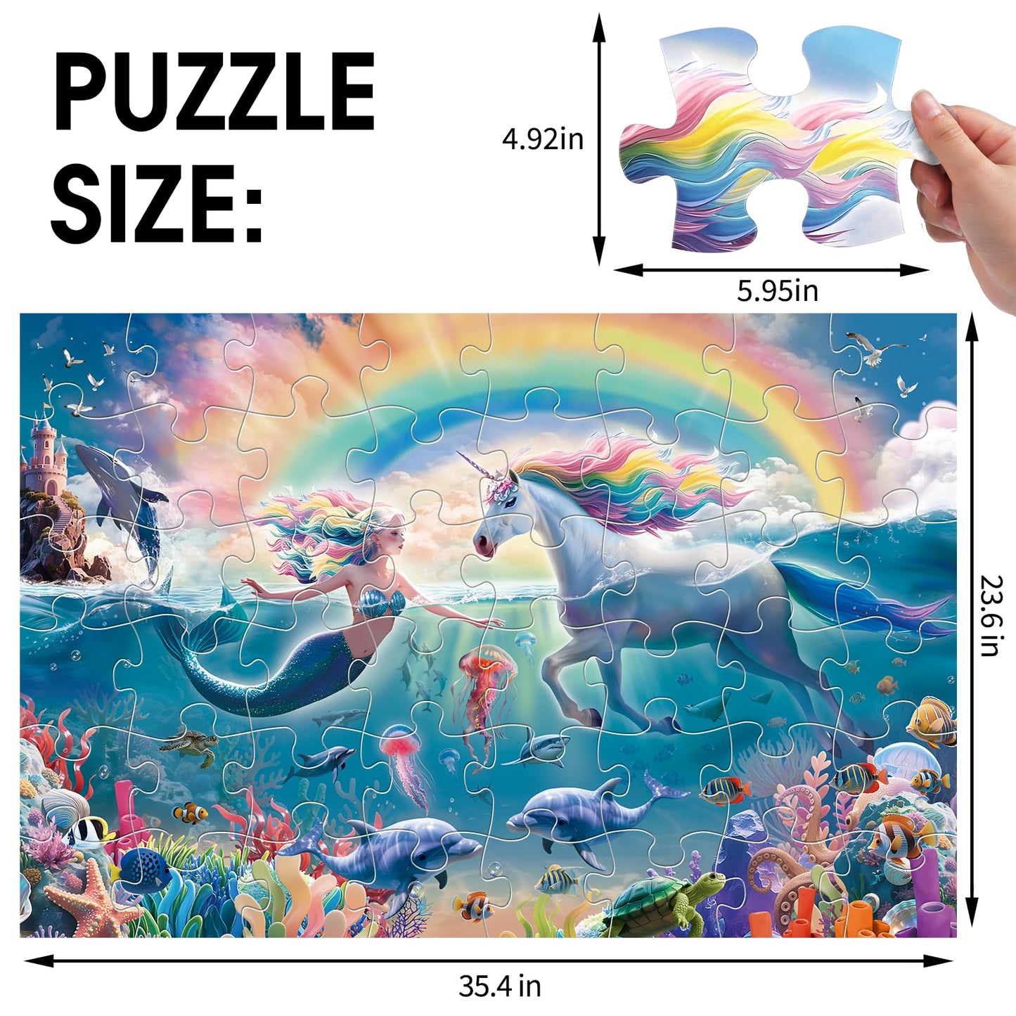 IFLOVE Jumbo Floor Puzzle – Unicorn & Mermaid Underwater 48-Piece, Educational Toy for Ages 3-8